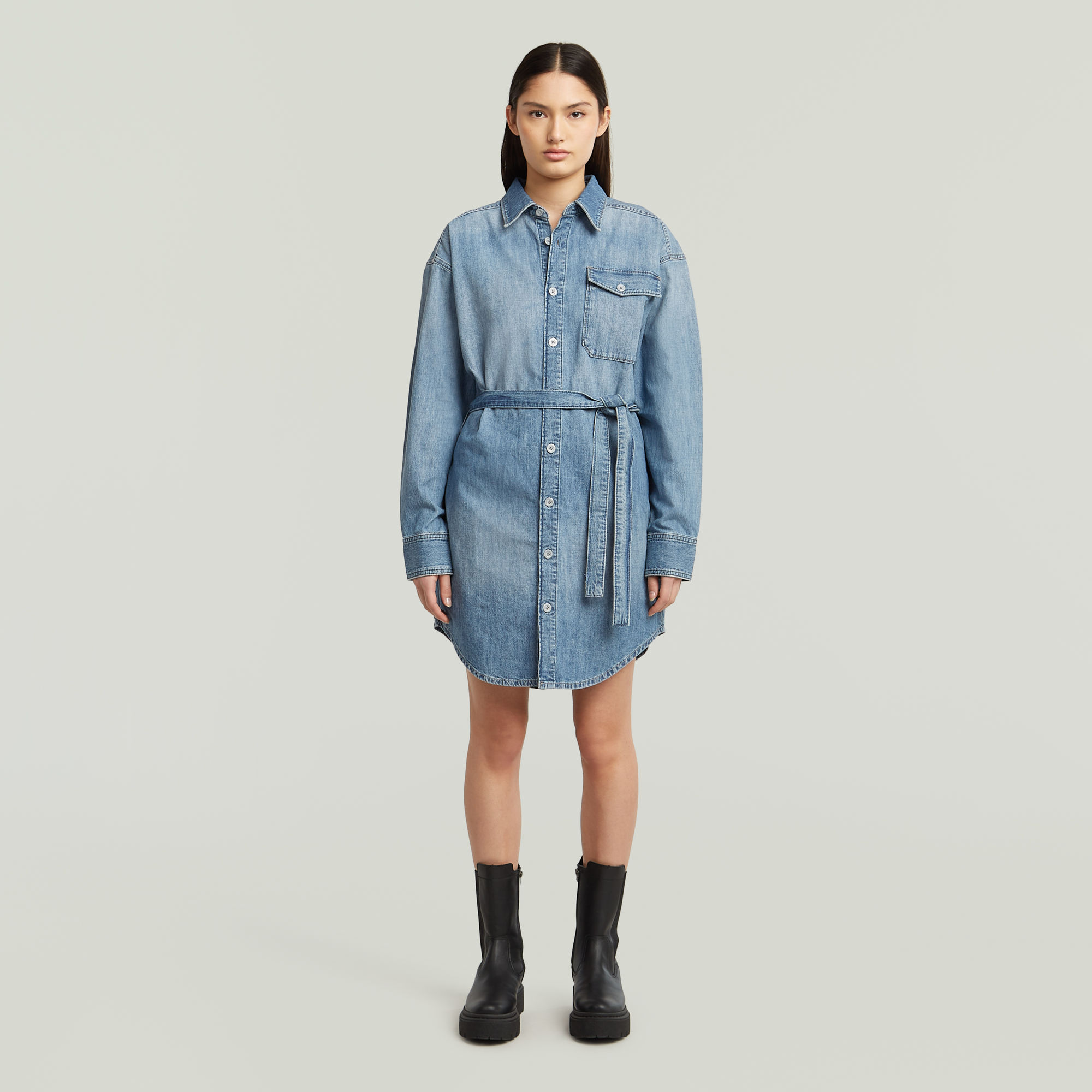 G-Star RAW Belted Overhemdjurk - Midden blauw - Dames