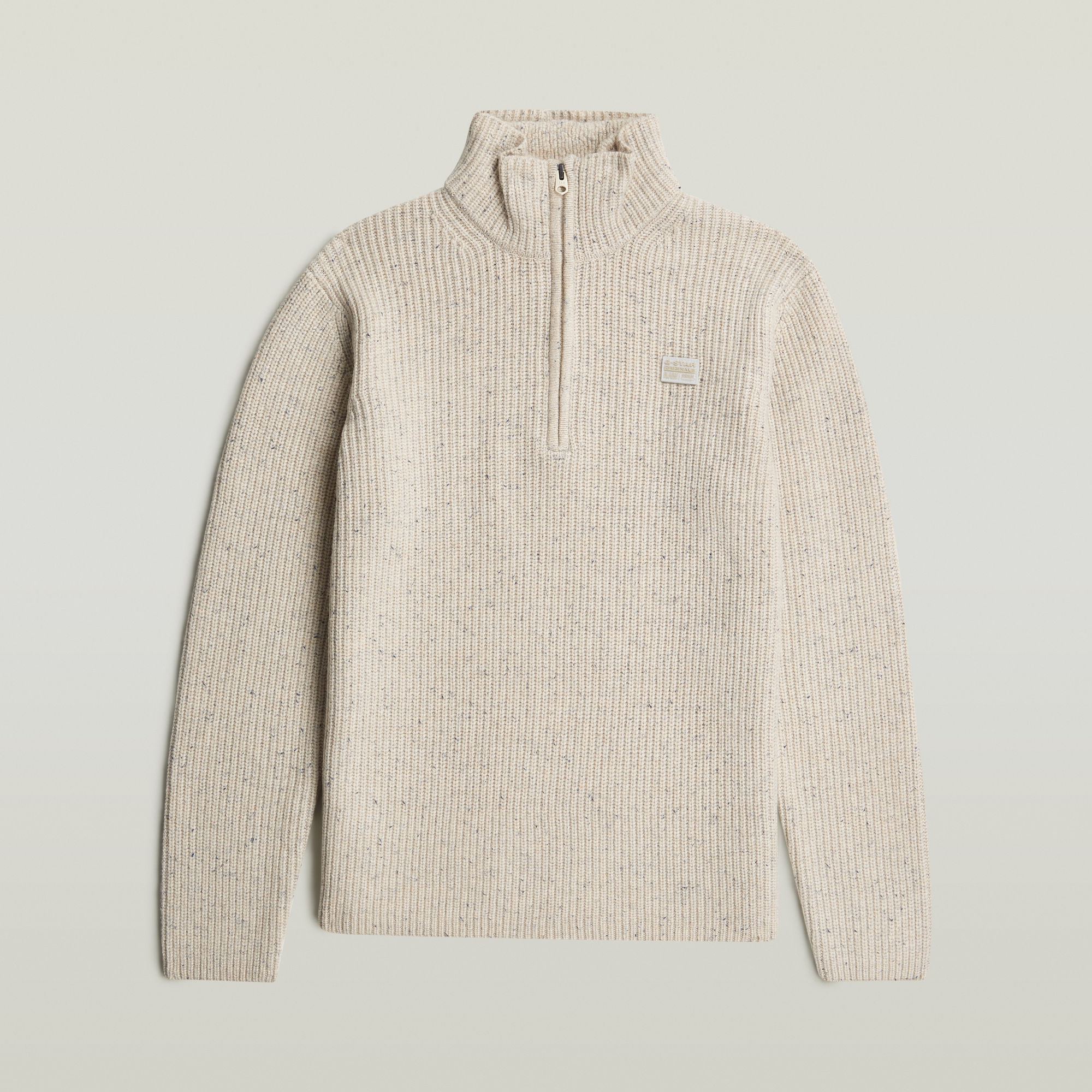Thumbnail - Double Collar Half Zip Knit - Weiß - Herren