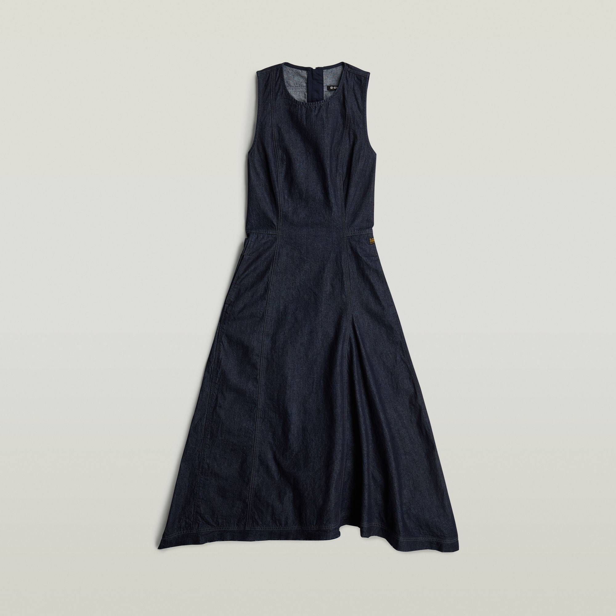 Thumbnail - Corset Flare Denim Kleid - Dunkelblau - Damen