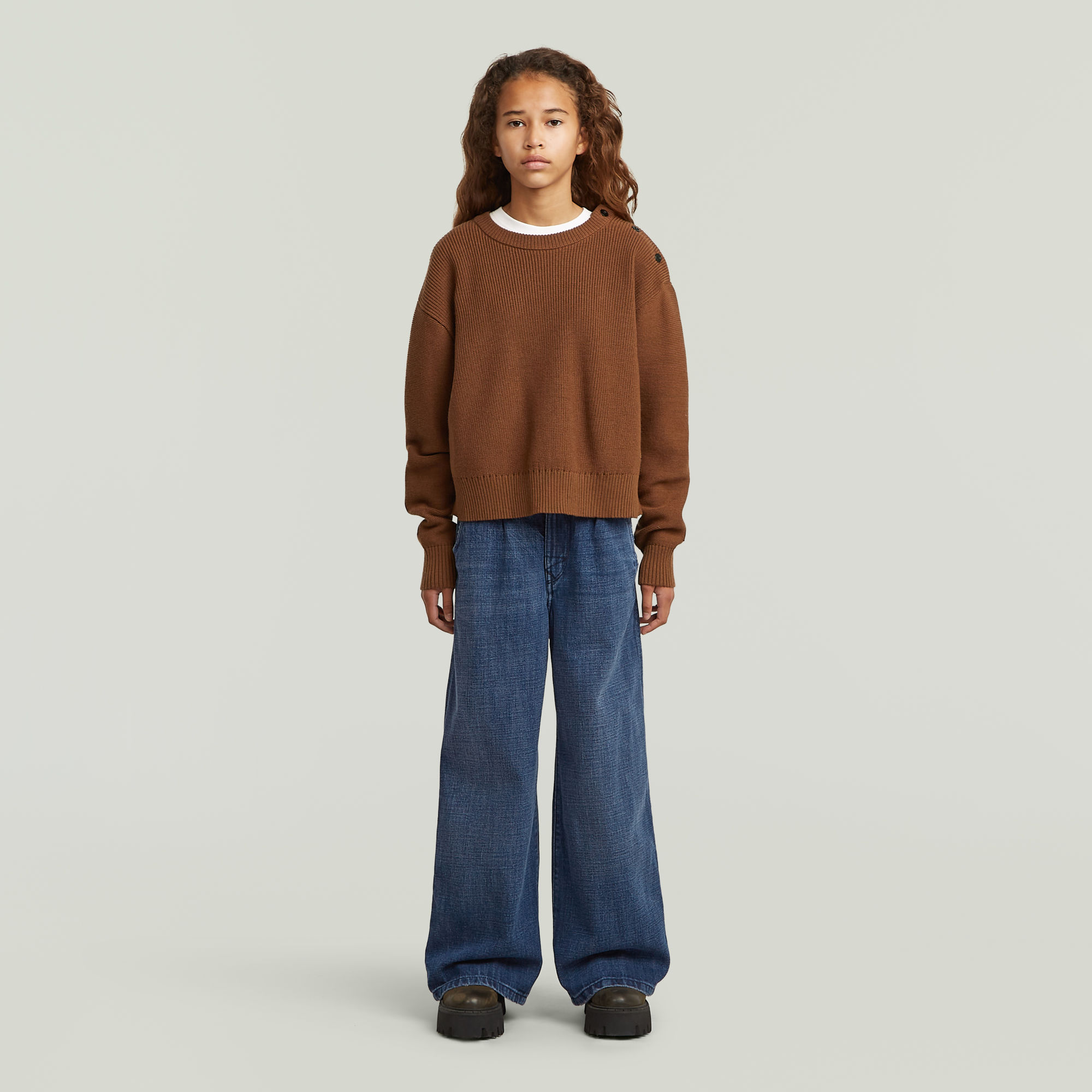 Thumbnail - Girls Icon Skater Chino High Loose Jeans - Mittelblau - mädchen