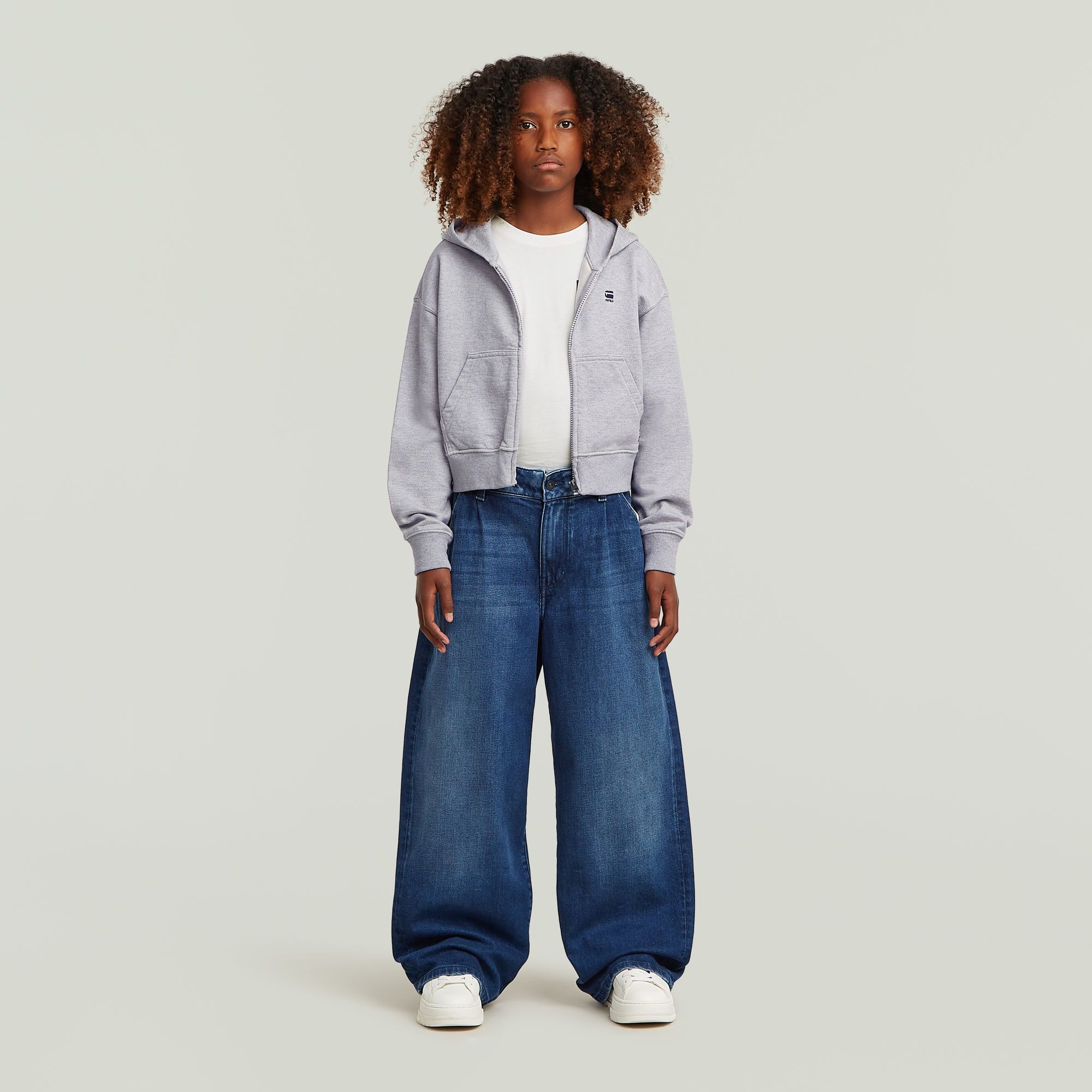 Thumbnail - Girls Pleated Barrel Chino Loose Jeans - Mittelblau - mädchen