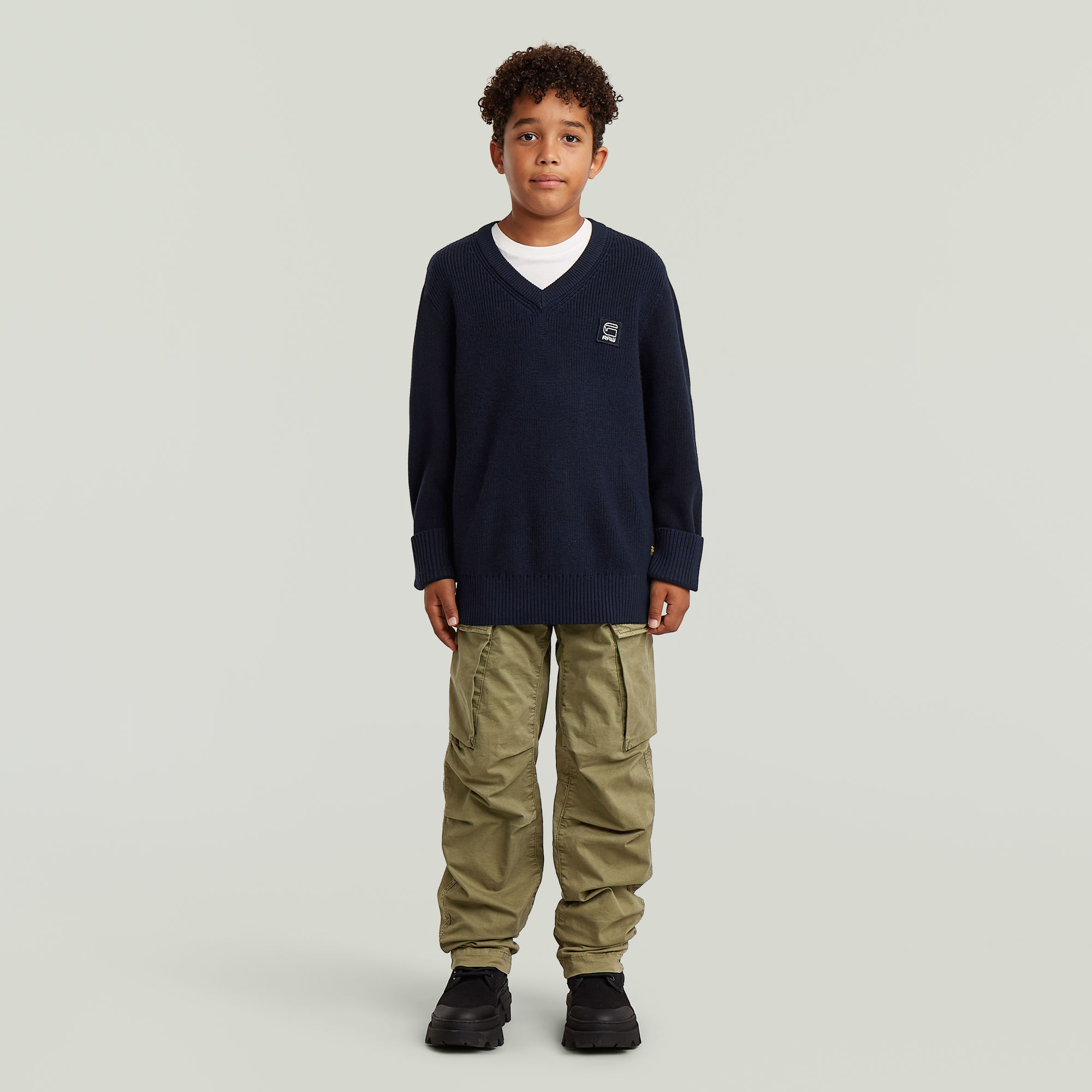 Thumbnail - Boys Army V Neck Knit - Dunkelblau - jungen