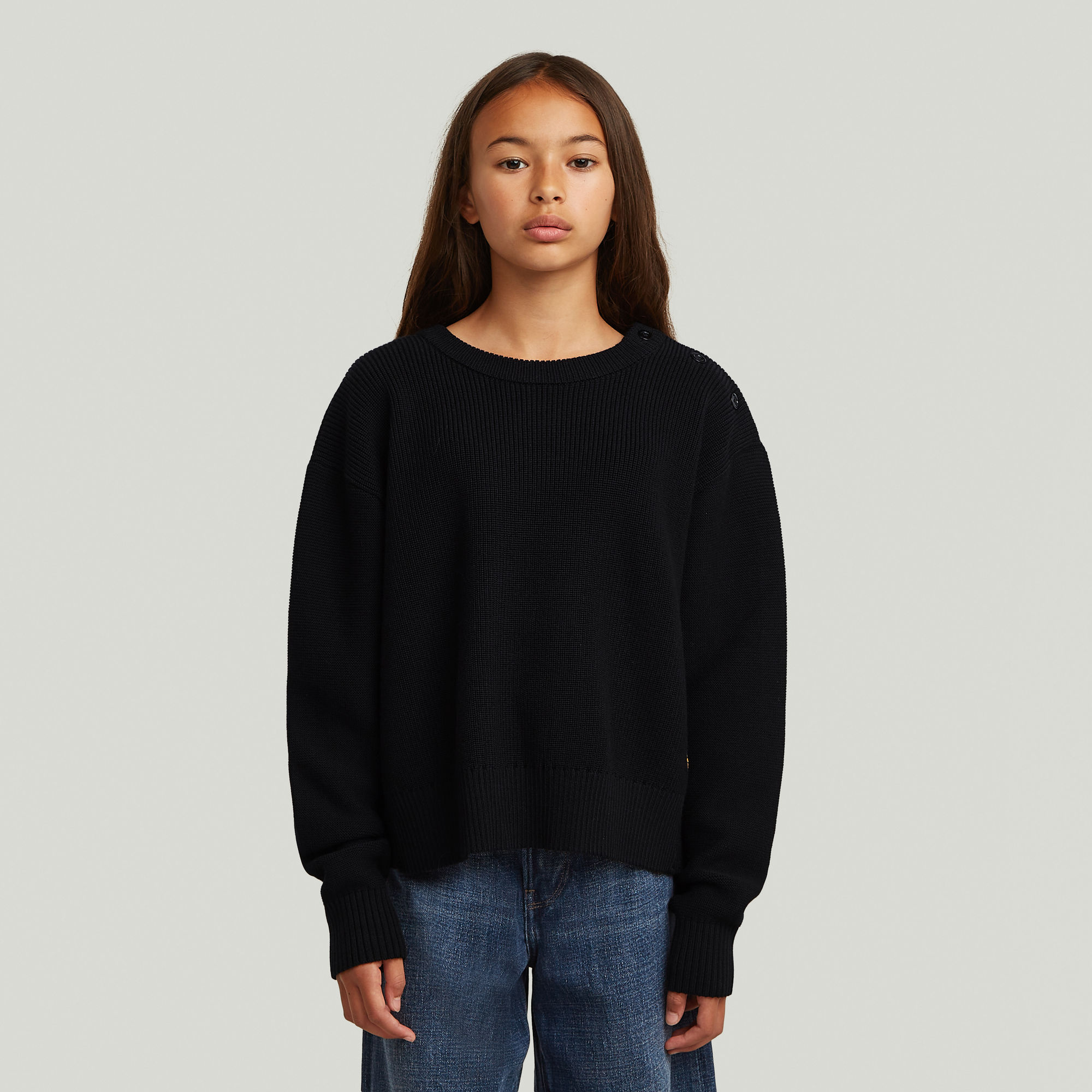 

Girls Fisherman Crop Knit Cardigan - Schwarz - mädchen