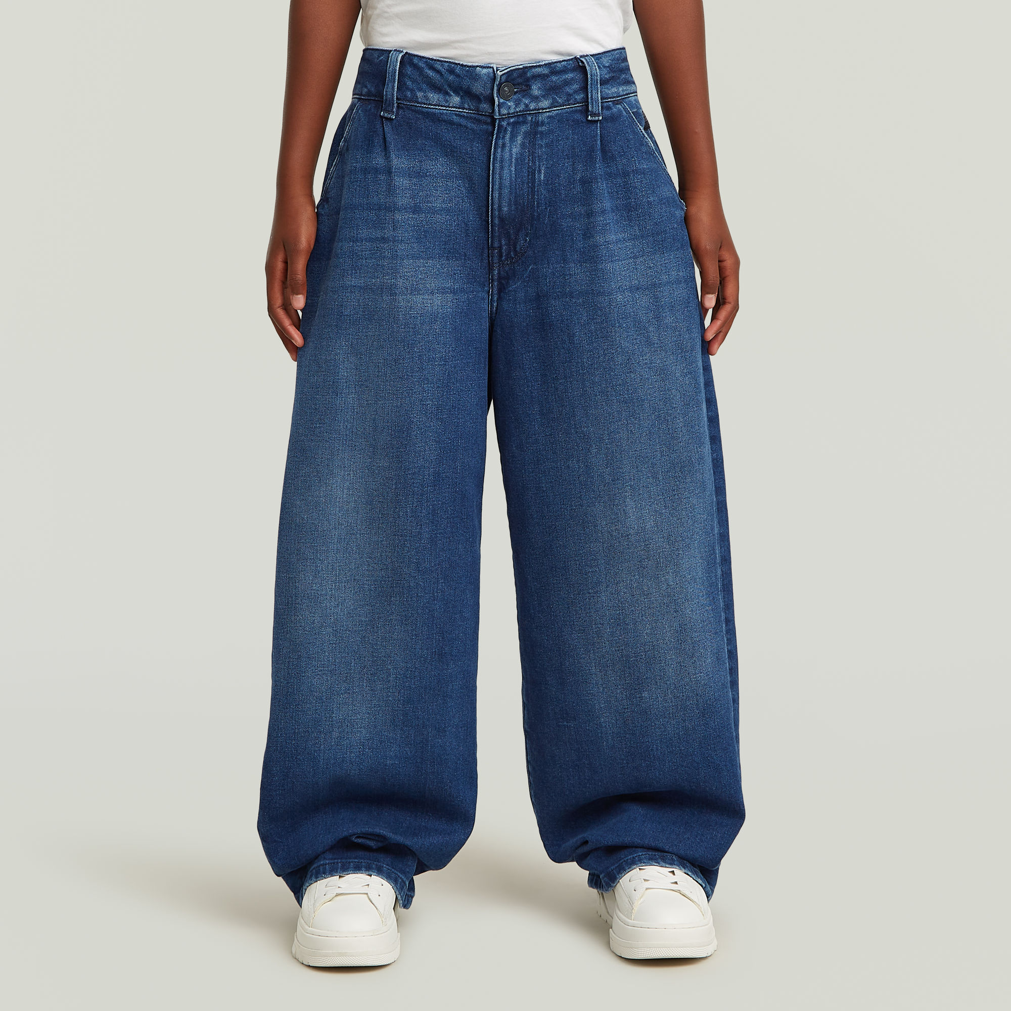 Girls Pleated Barrel Chino Loose Jeans - Mittelblau - mädchen