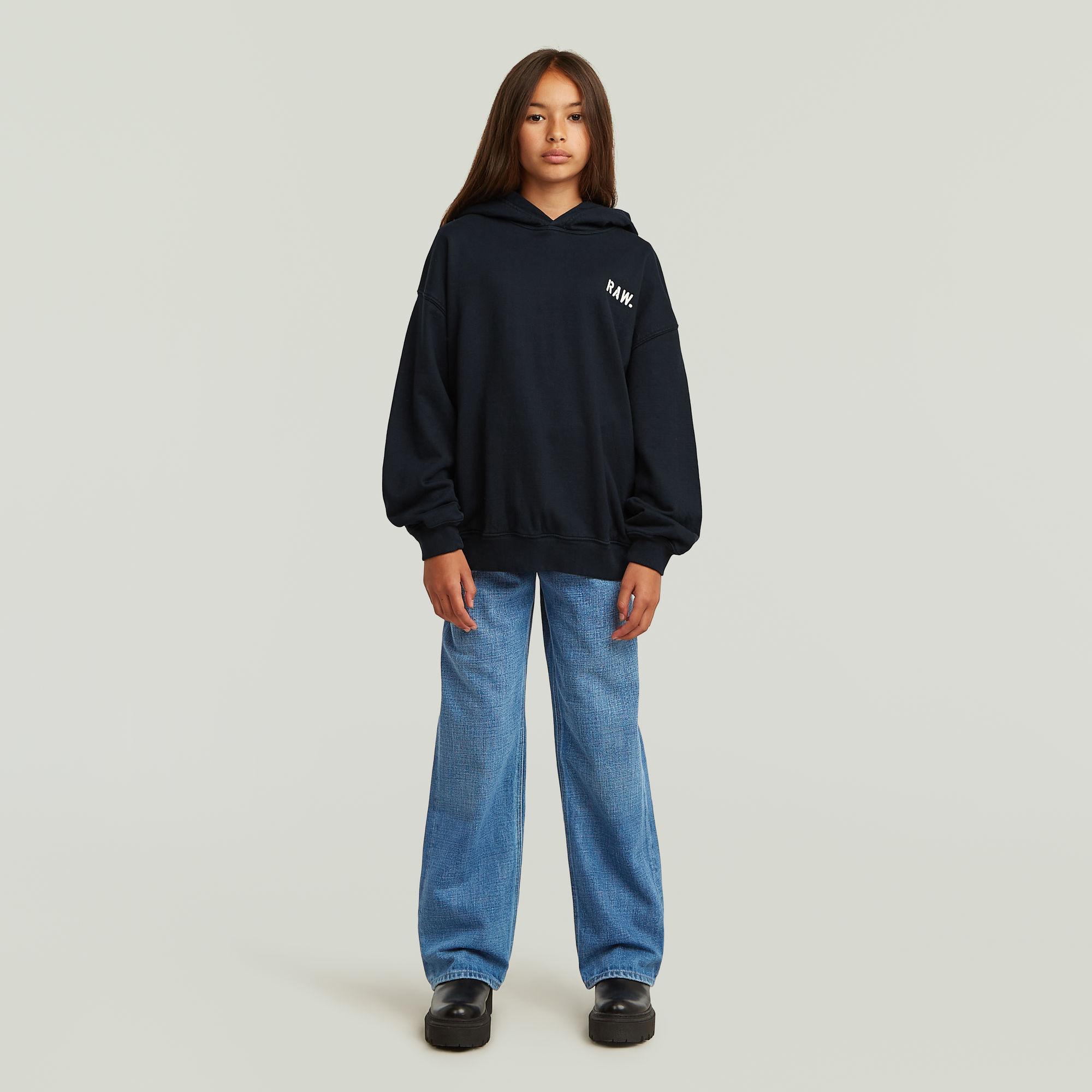 Thumbnail - Girls Hooded Oversized Sweatshirt - Dunkelblau - mädchen