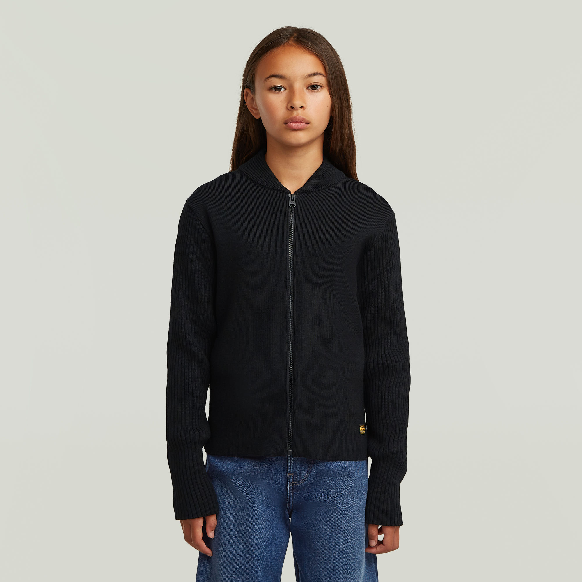 Girls Hybrid Baseball Full Zip Knit - Schwarz - mädchen