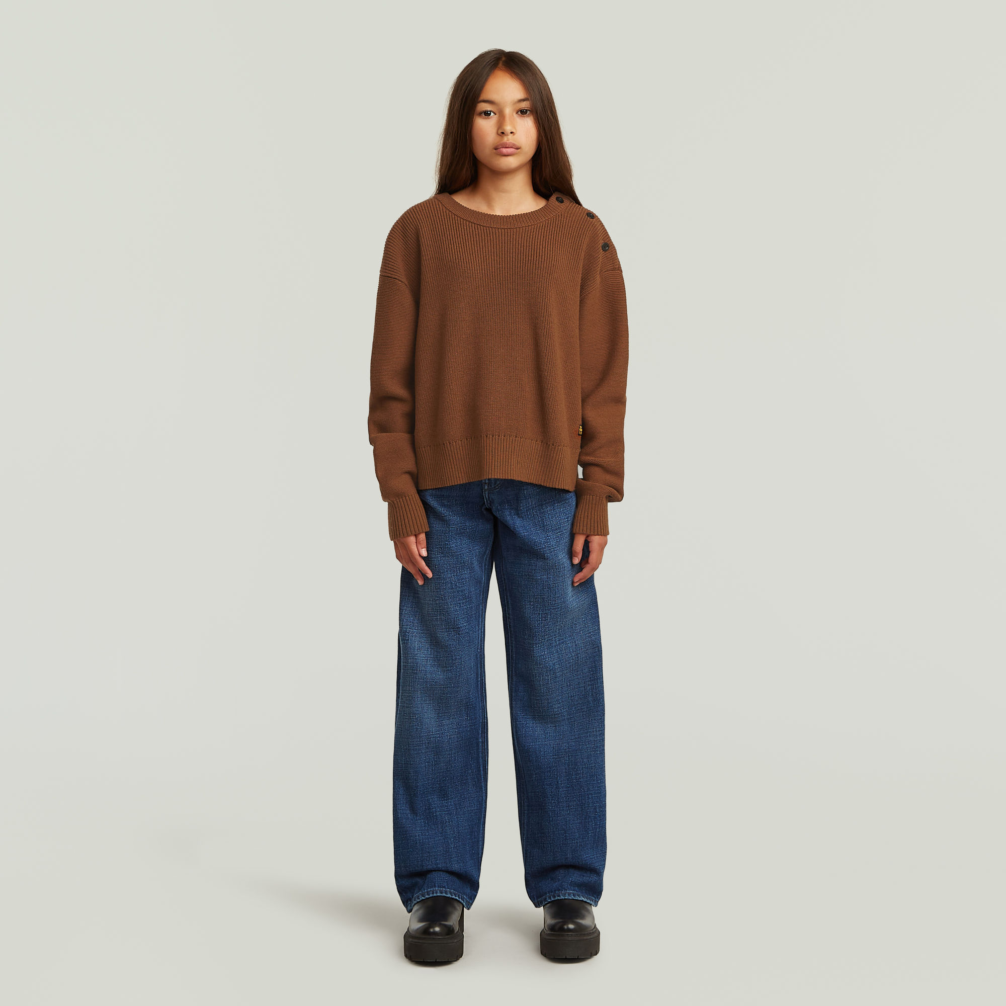 Thumbnail - Girls Fisherman Crop Knit - Braun - mädchen