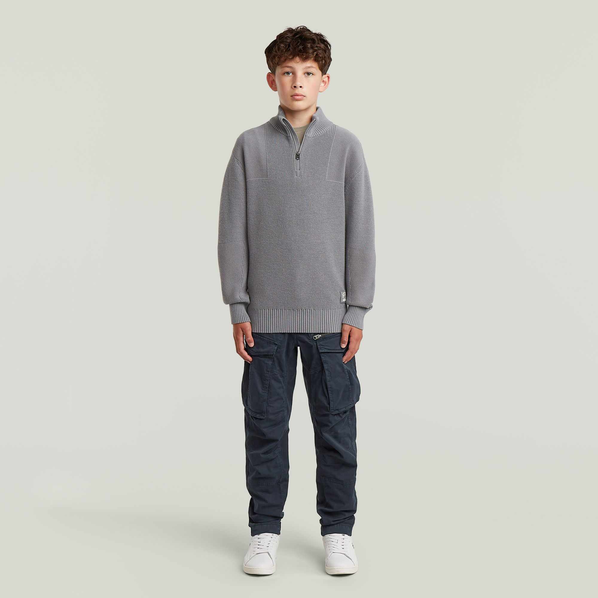 Thumbnail - Boys Army Half Zip Knit - Grau - jungen