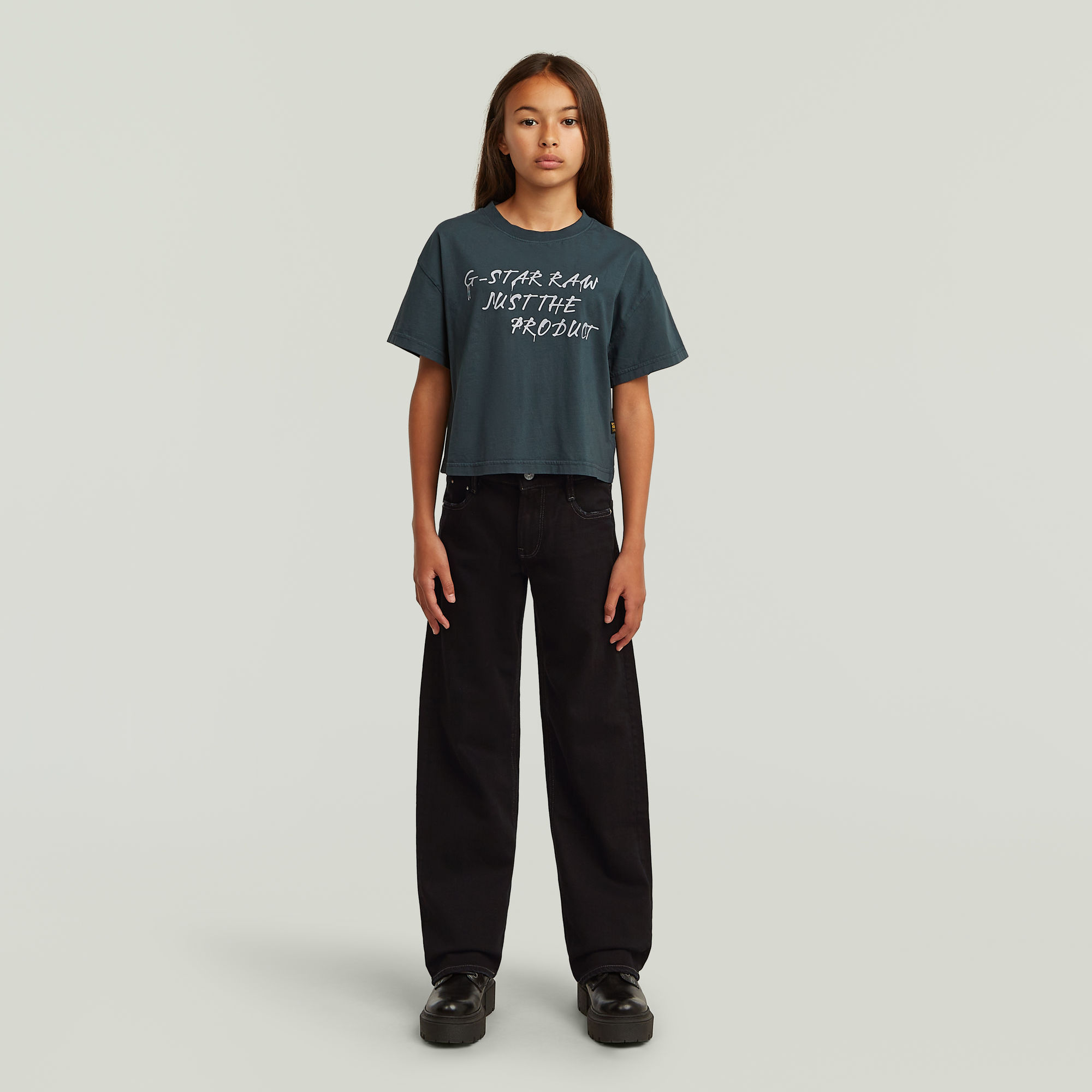 Thumbnail - Girls Cropped Relaxed T-Shirt - Dunkelblau - mädchen