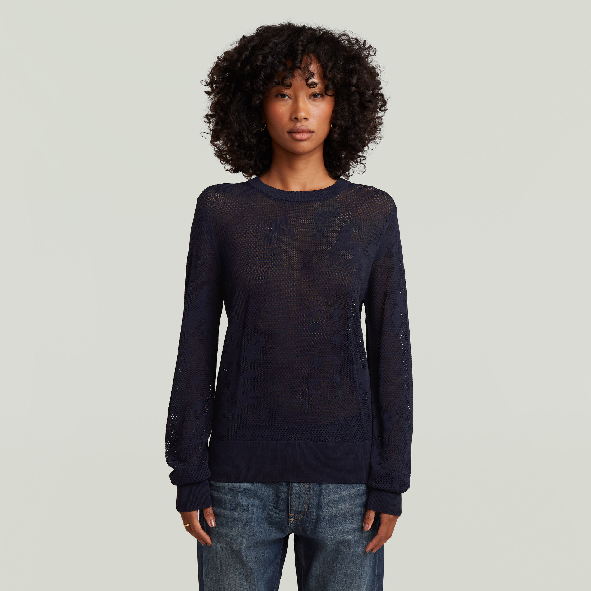 

Pointelle Knit Pullover - Dark blue - Women
