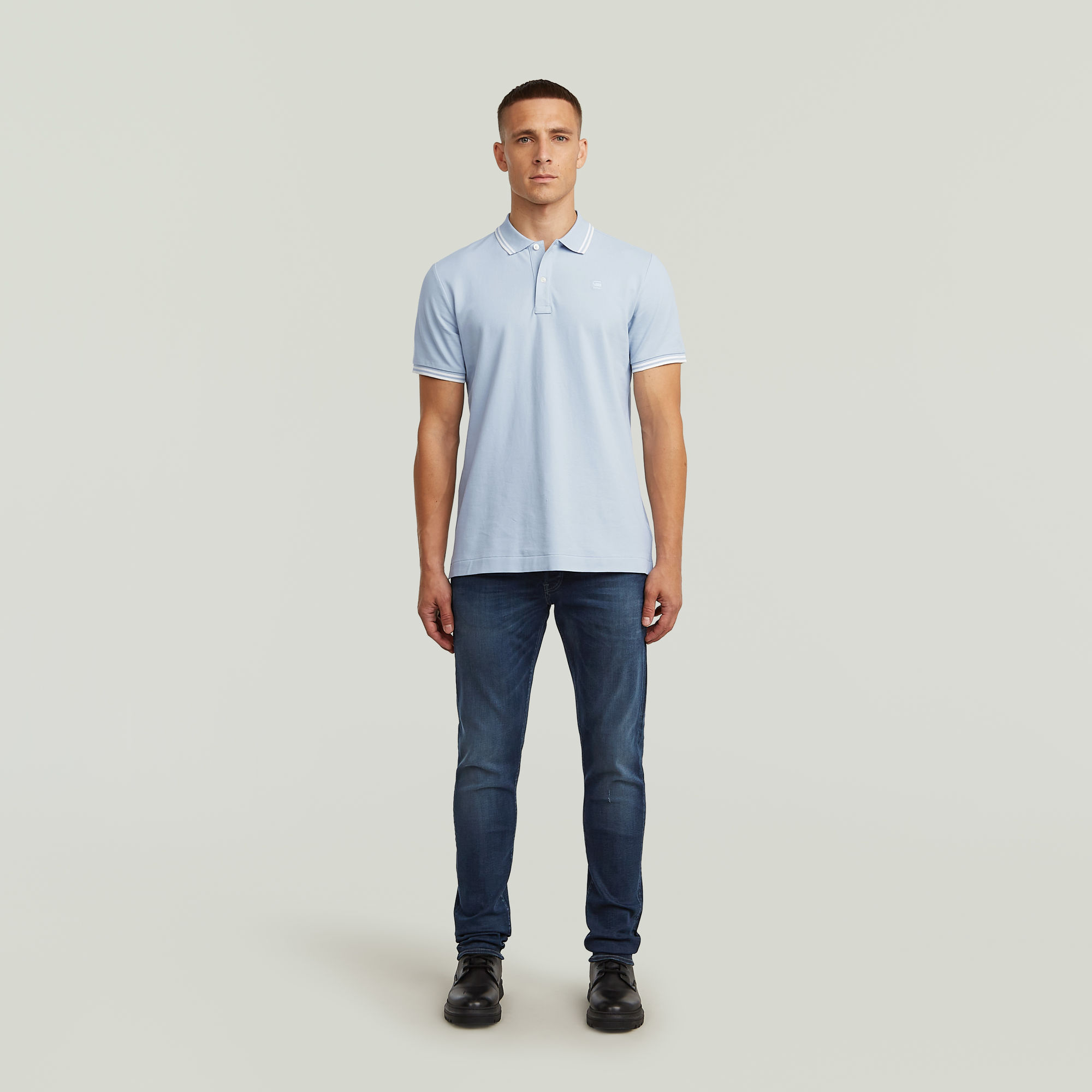 Thumbnail - Dunda Slim Stripe Poloshirt - Hellblau - Herren