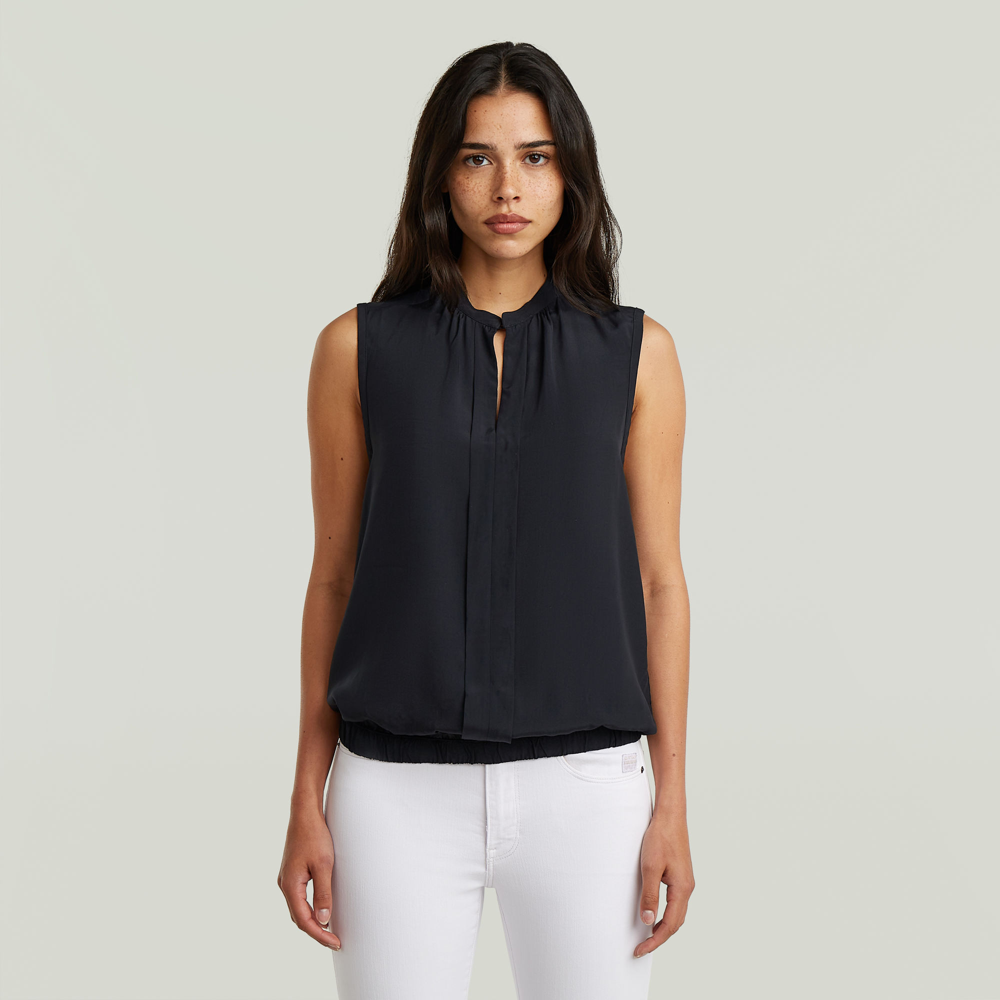 

Stand-Up Collar Sleeveless Top - Black - Women