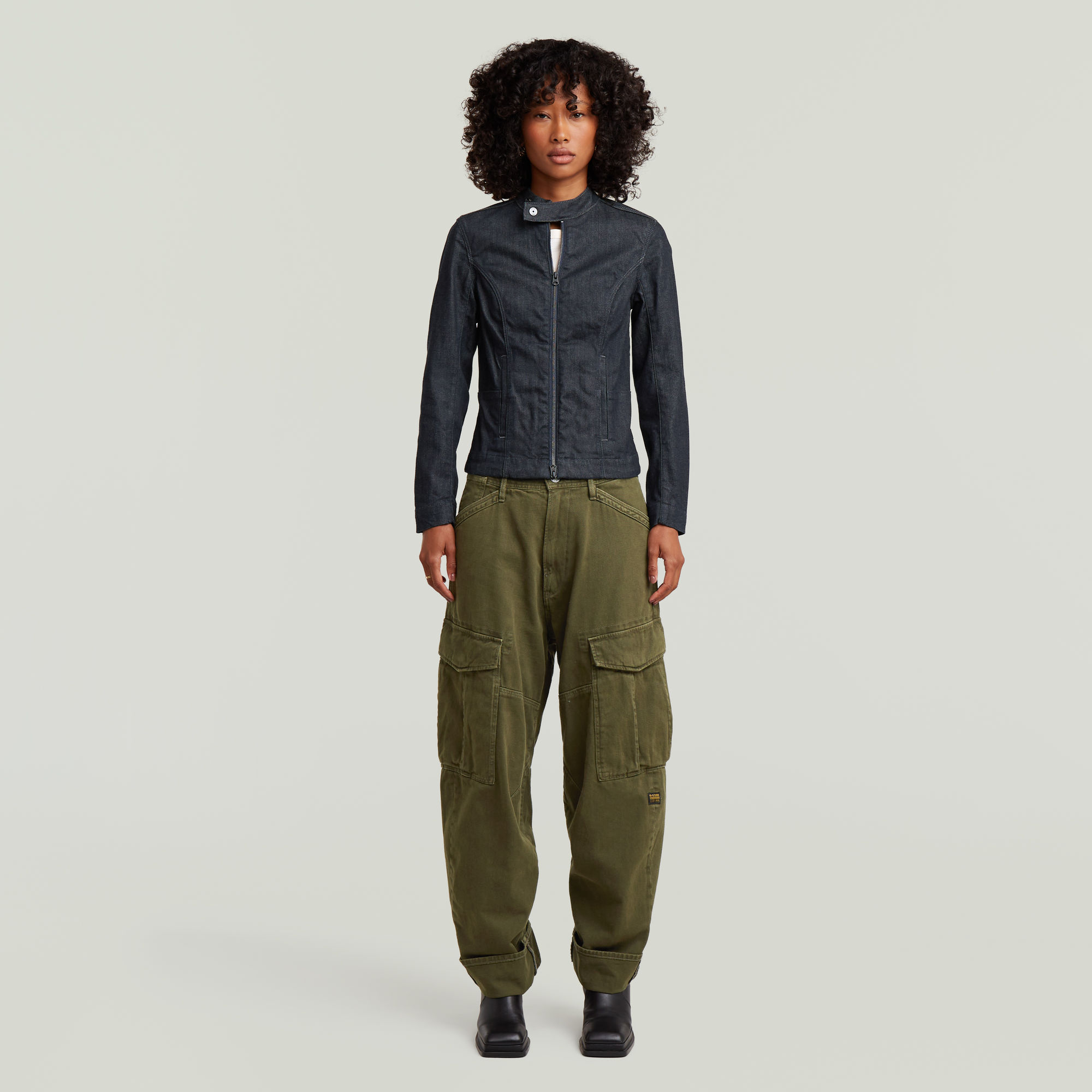 Thumbnail - Moto Slim Overshirt - Dunkelblau - Damen