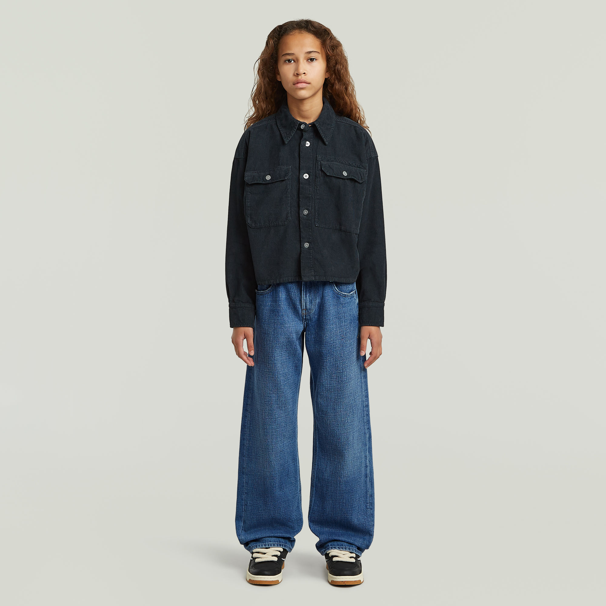 Thumbnail - Girls Cropped Pocket Shirt - Dunkelblau - mädchen