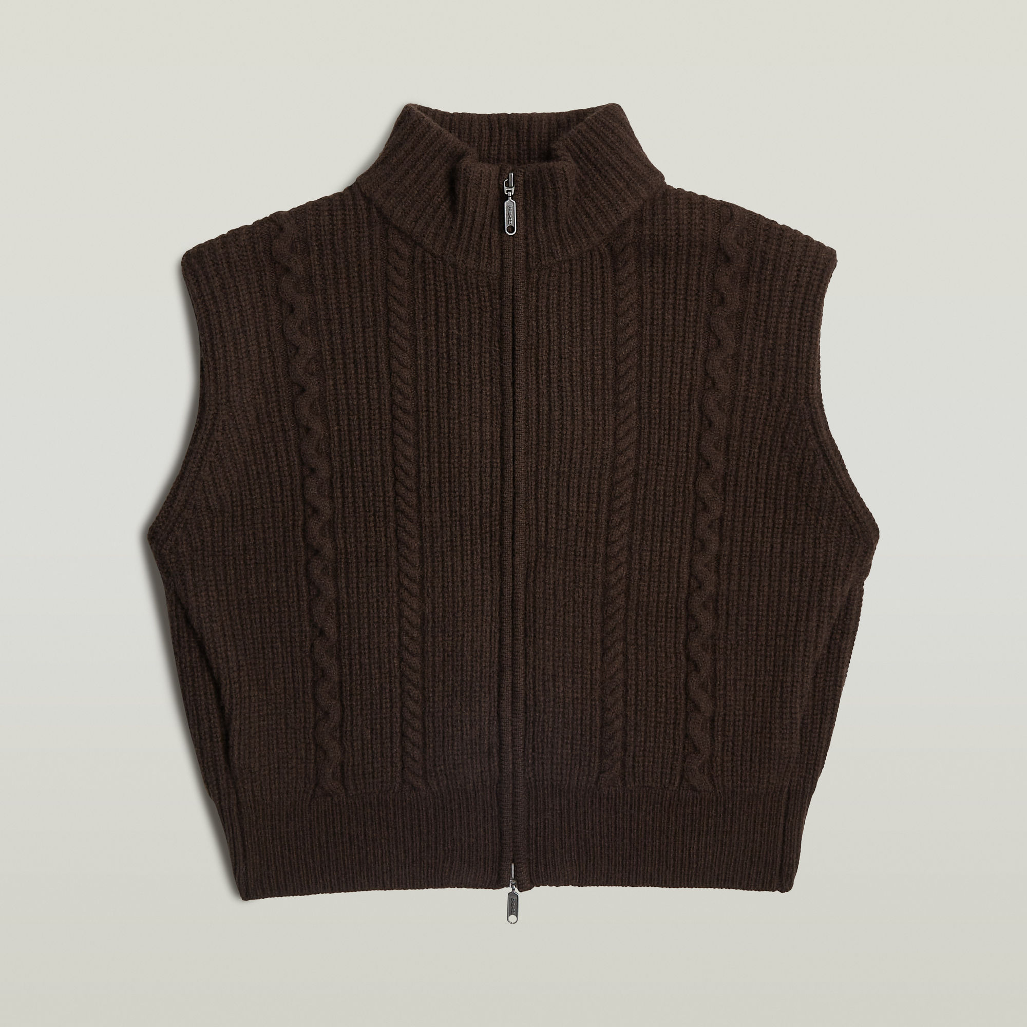 Thumbnail - Cable Full Zip Vest Knit - Braun - Damen