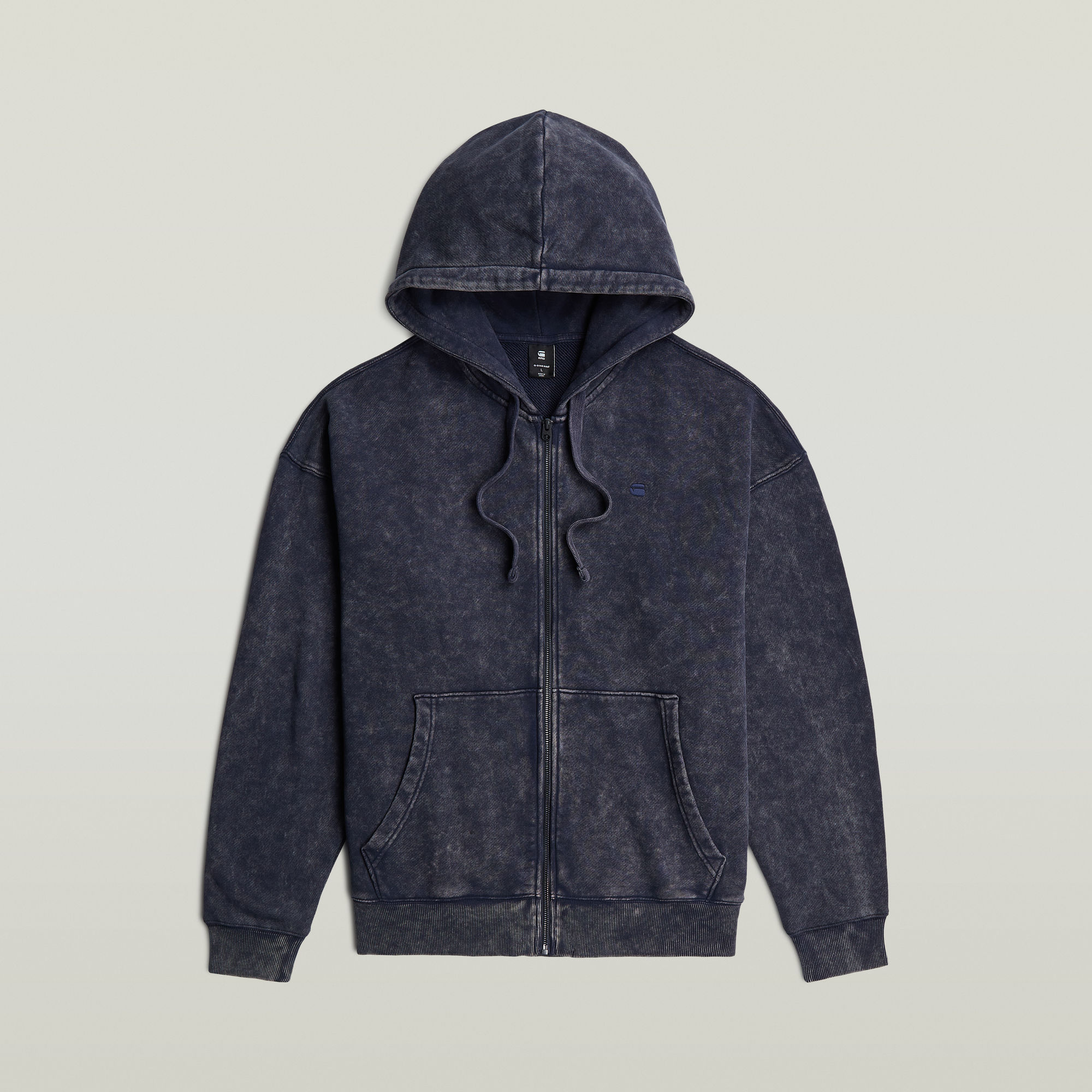 Thumbnail - Washed Loose Full Zip Hoodie - Dunkelblau - Herren