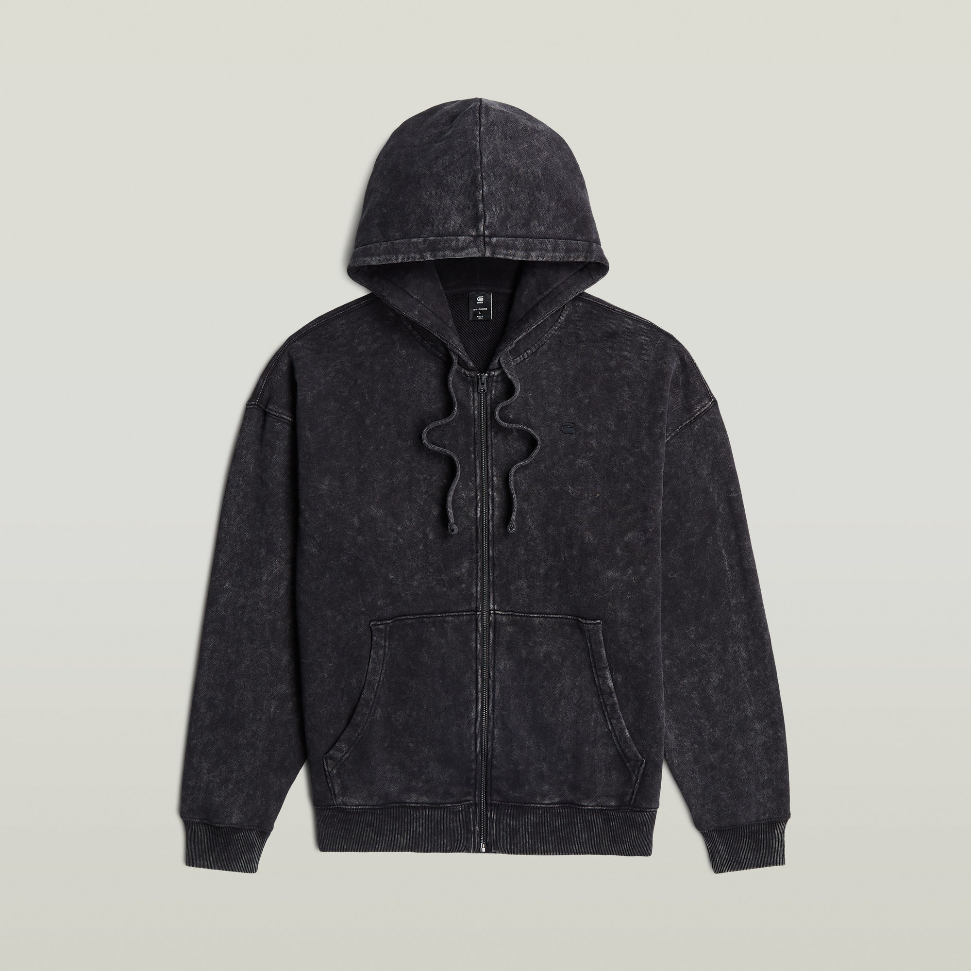 Thumbnail - Washed Loose Full Zip Hoodie - Schwarz - Herren
