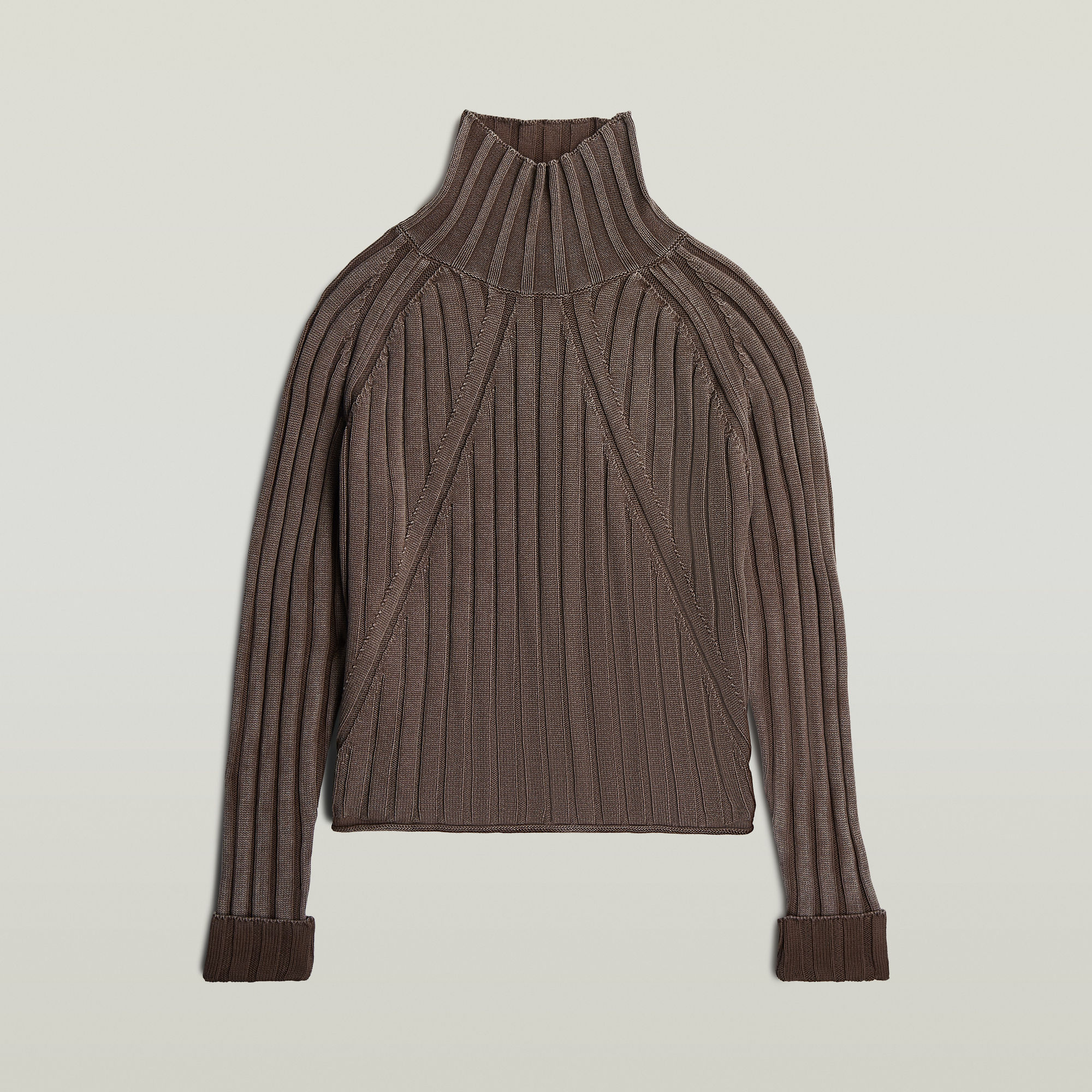 Thumbnail - Washed Loose Turtle Knit Pullover - Braun - Damen