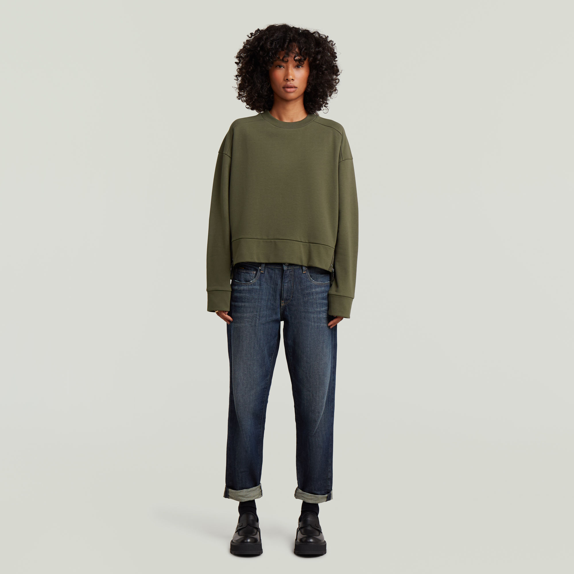 Thumbnail - Biker Zip Sweater - Grün - Damen