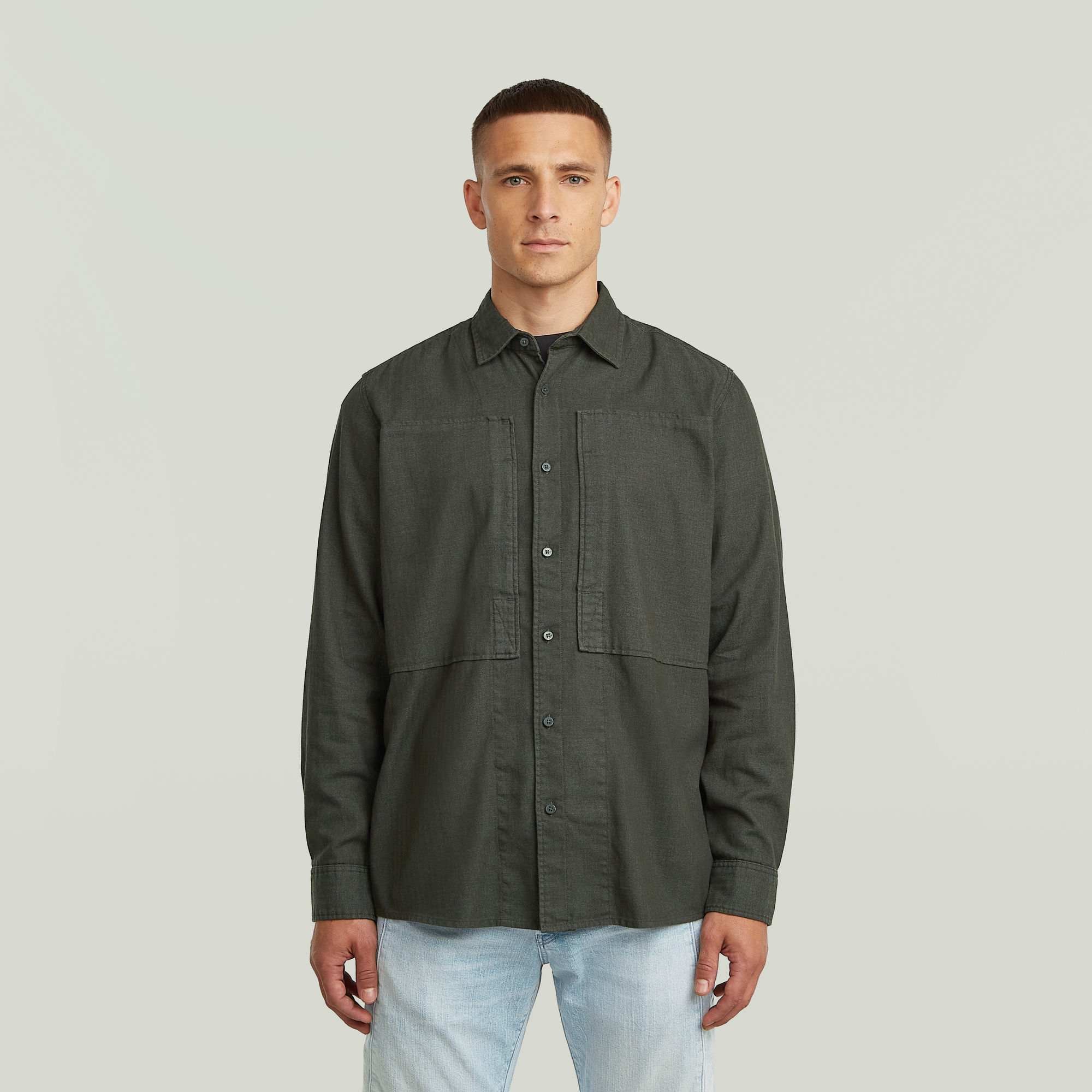 

Panelled Pocket Regular Shirt - Grey - Men