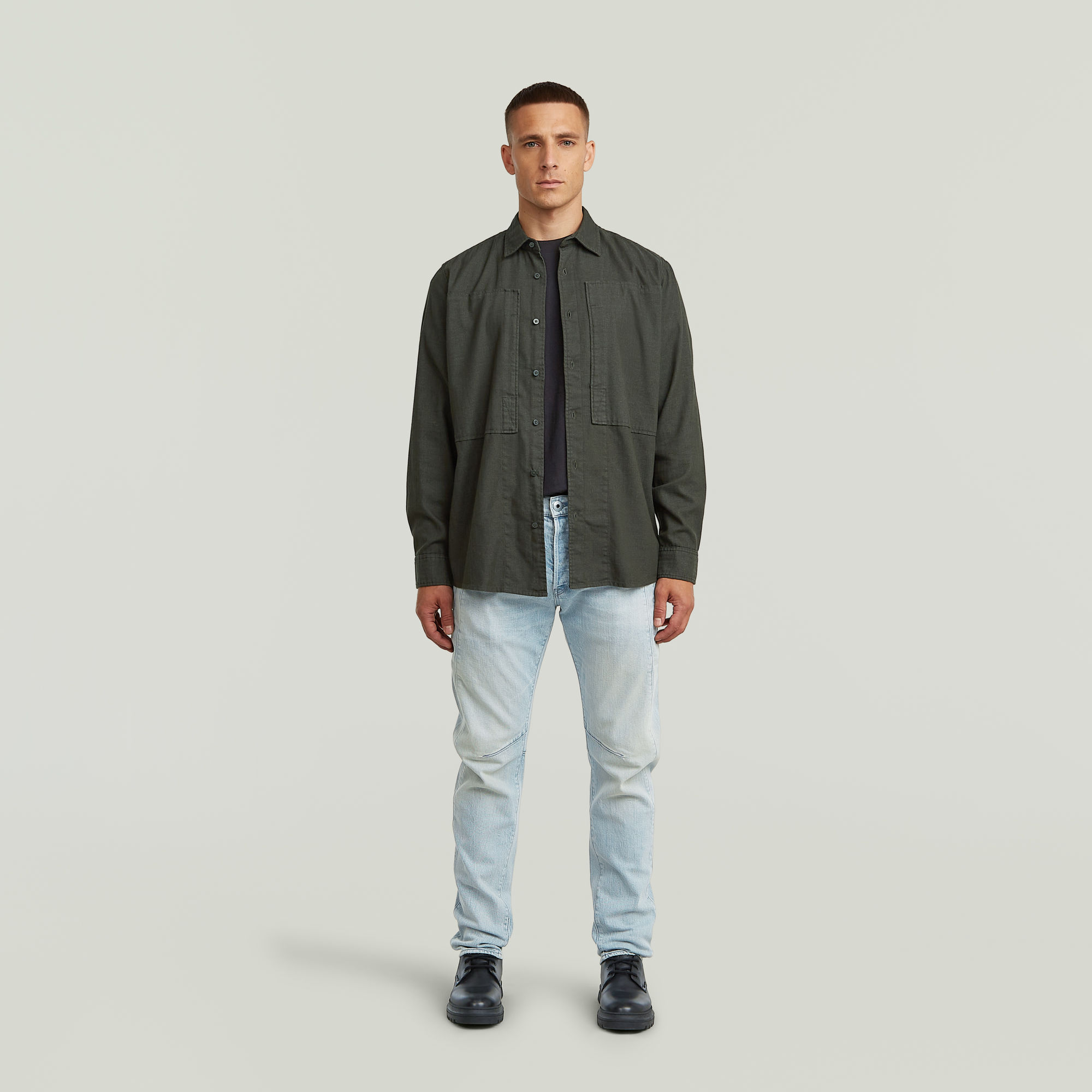 Thumbnail - Panelled Pocket Regular Shirt - Grau - Herren