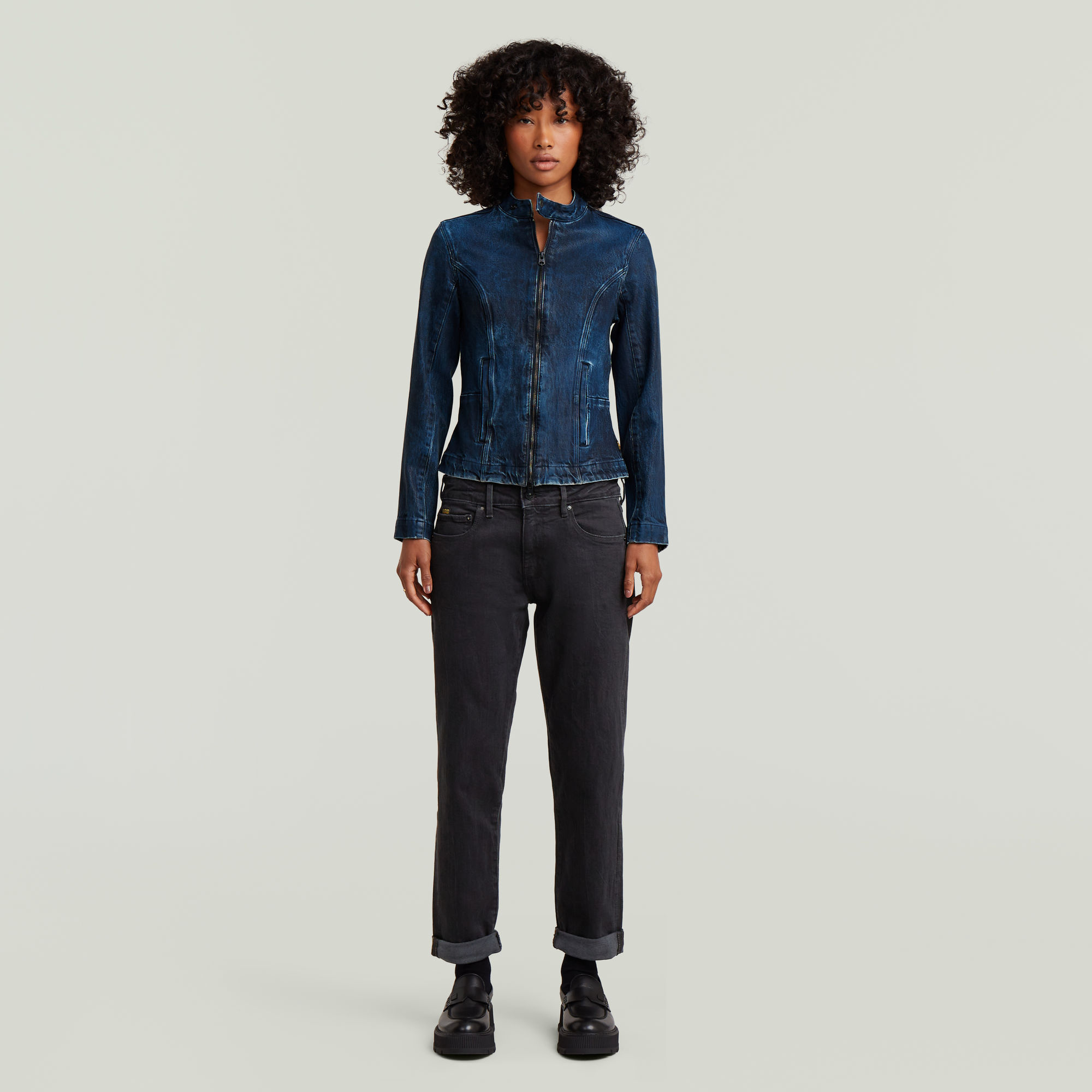 Thumbnail - Moto Slim Overshirt - Dunkelblau - Damen