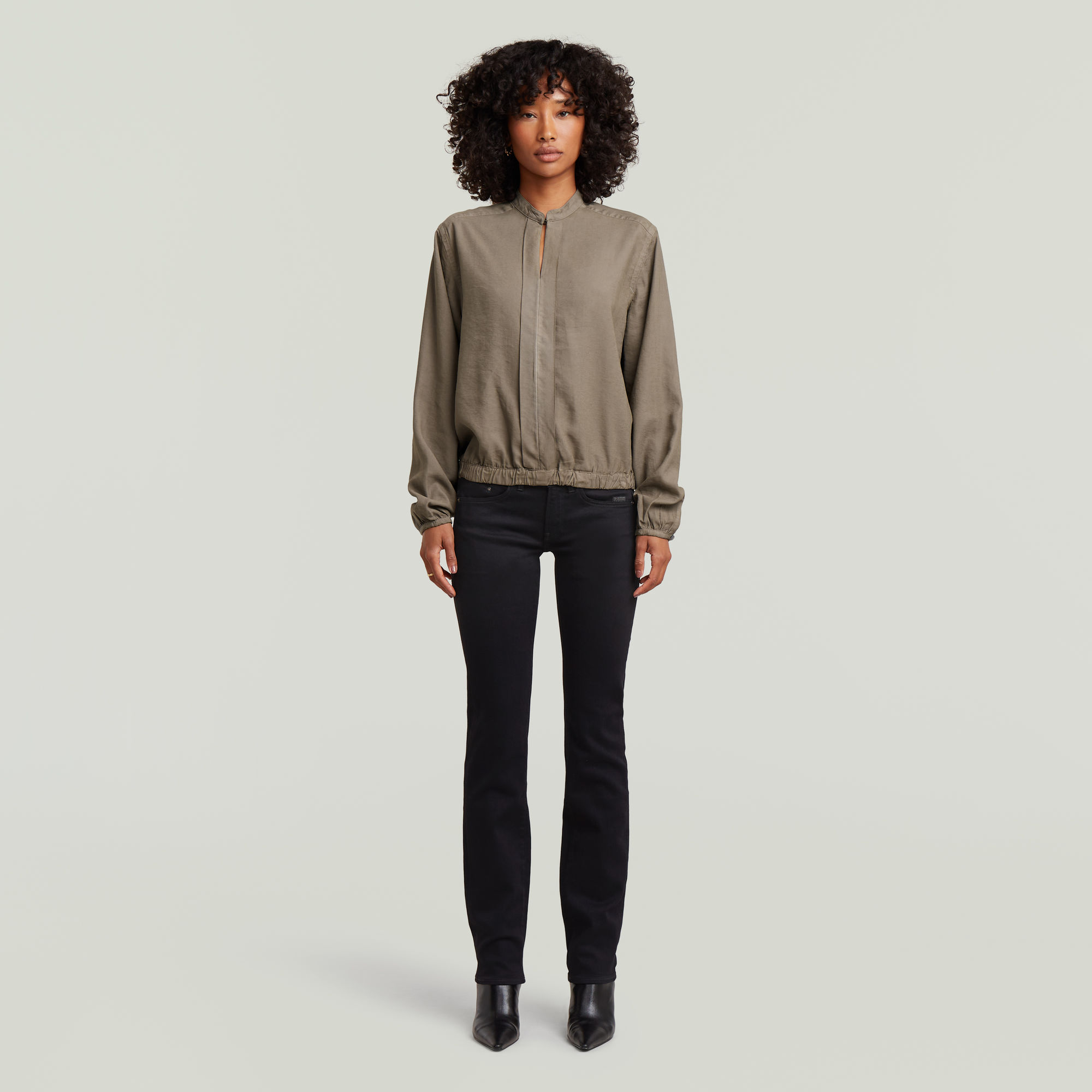 Thumbnail - Stand Up Collar Shirt - Braun - Damen