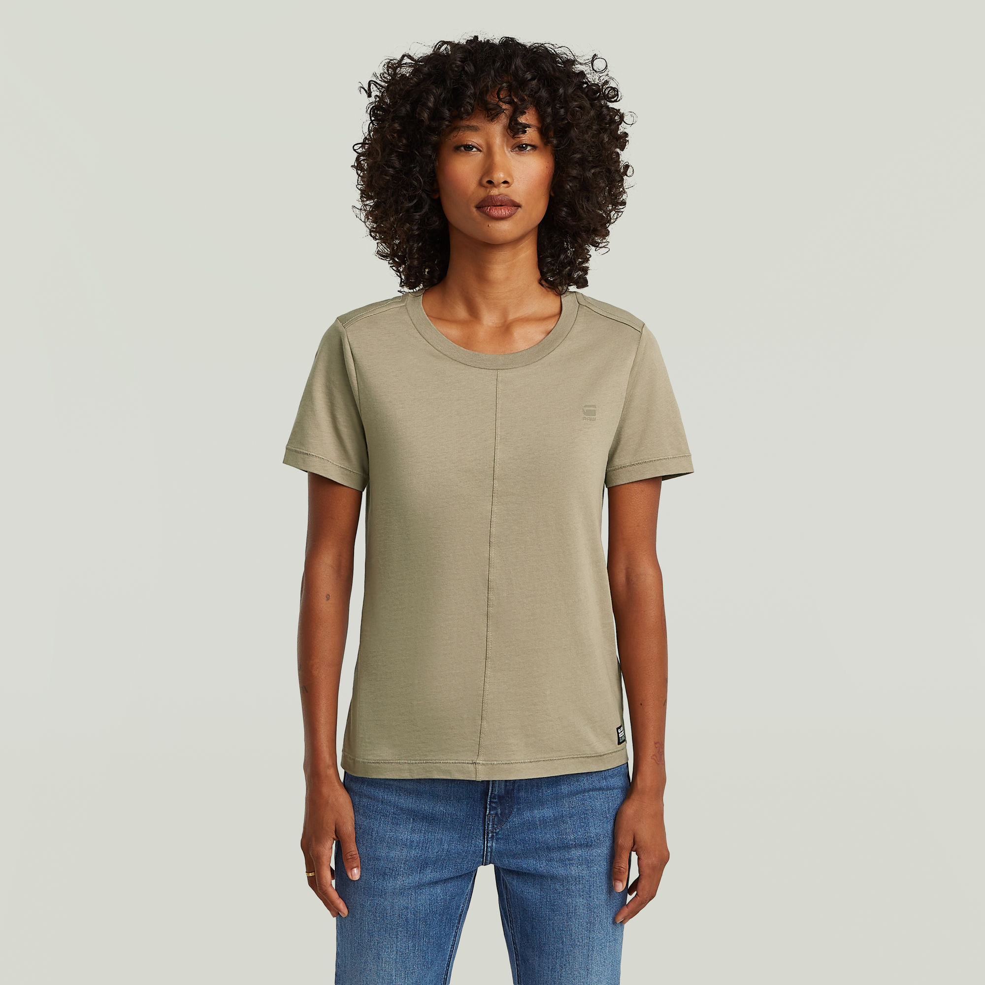 Front Seam T-Shirt - Beige - Damen