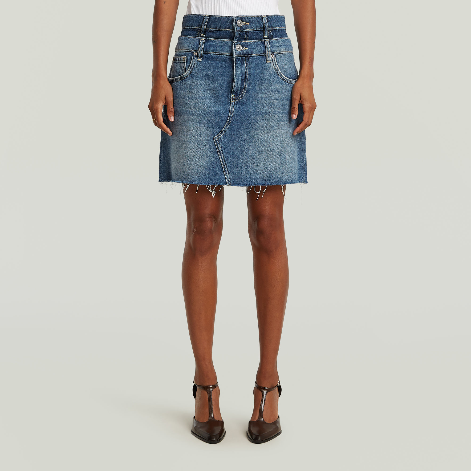 Carter Double Waistband Mini Skirt - Mittelblau - Damen
