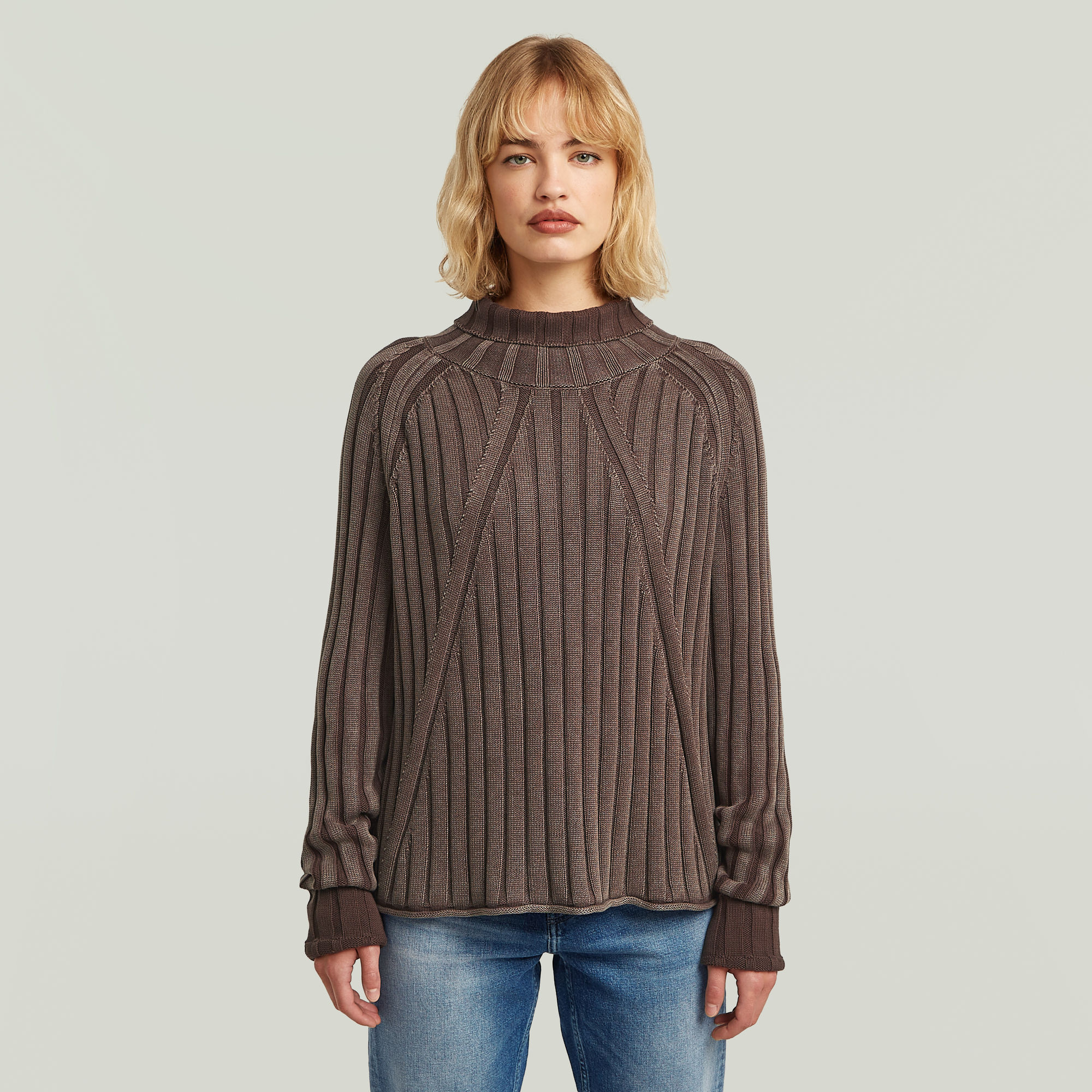

Washed Loose Turtle Knit Pullover - Braun - Damen
