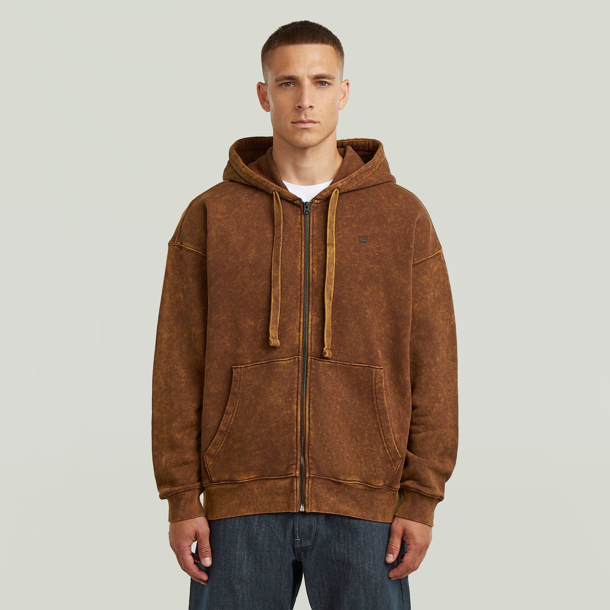 

Washed Loose Full Zip Hoodie - Braun - Herren