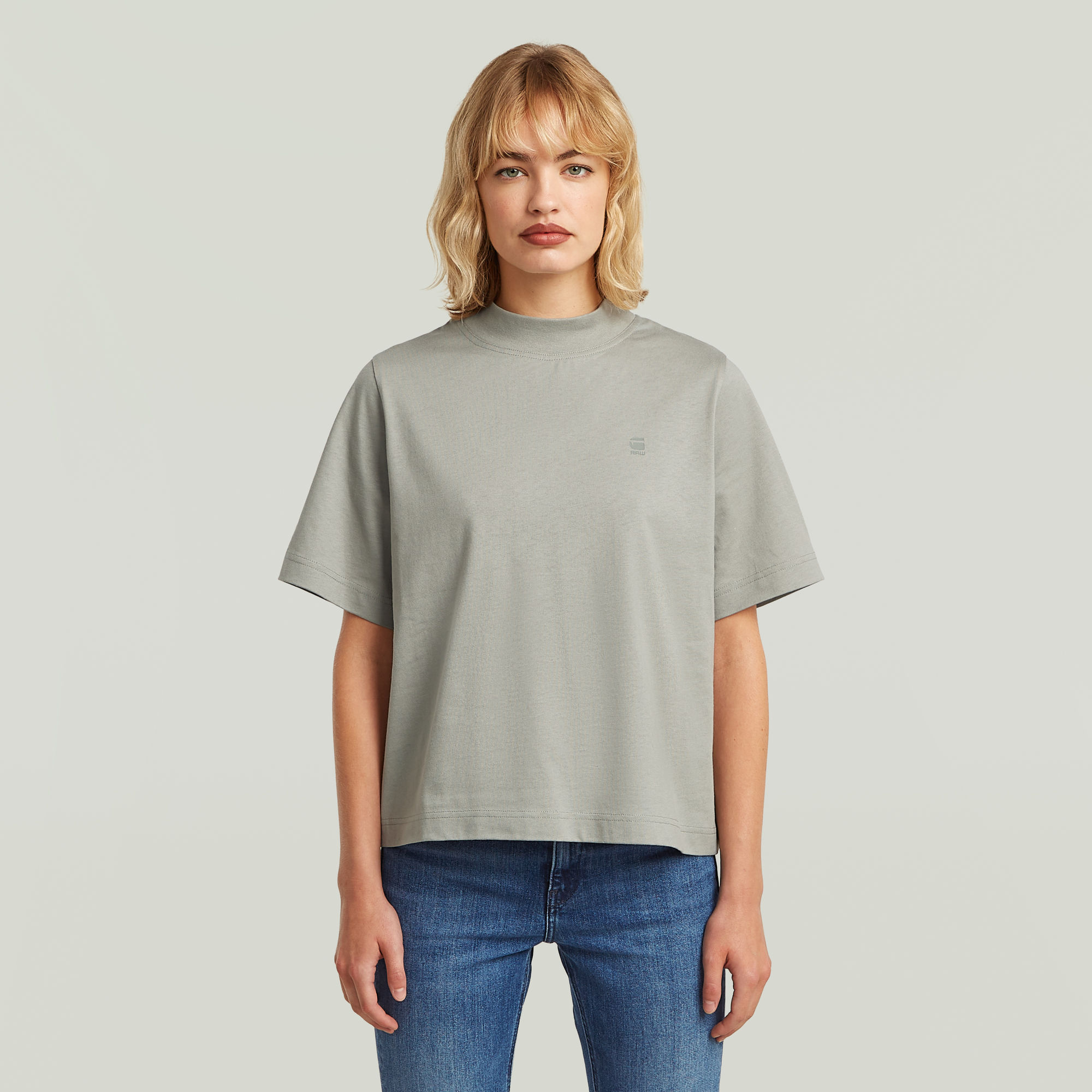 Logo Mock T-Shirt - Grau - Damen
