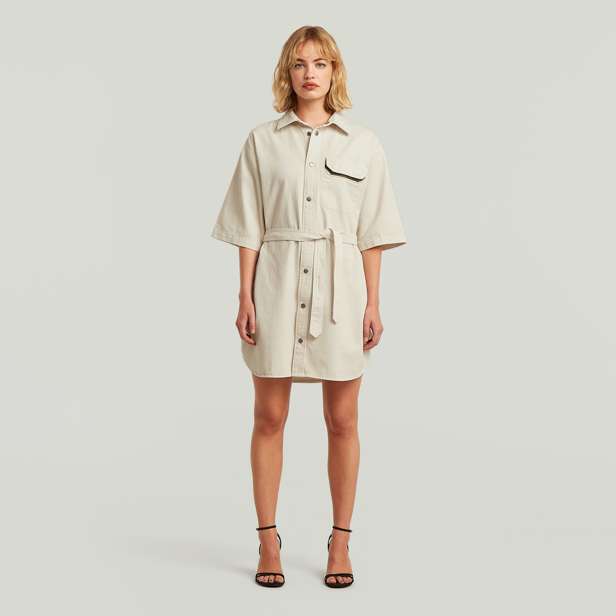 

Belted Army Shirt Dress - Beige - Women