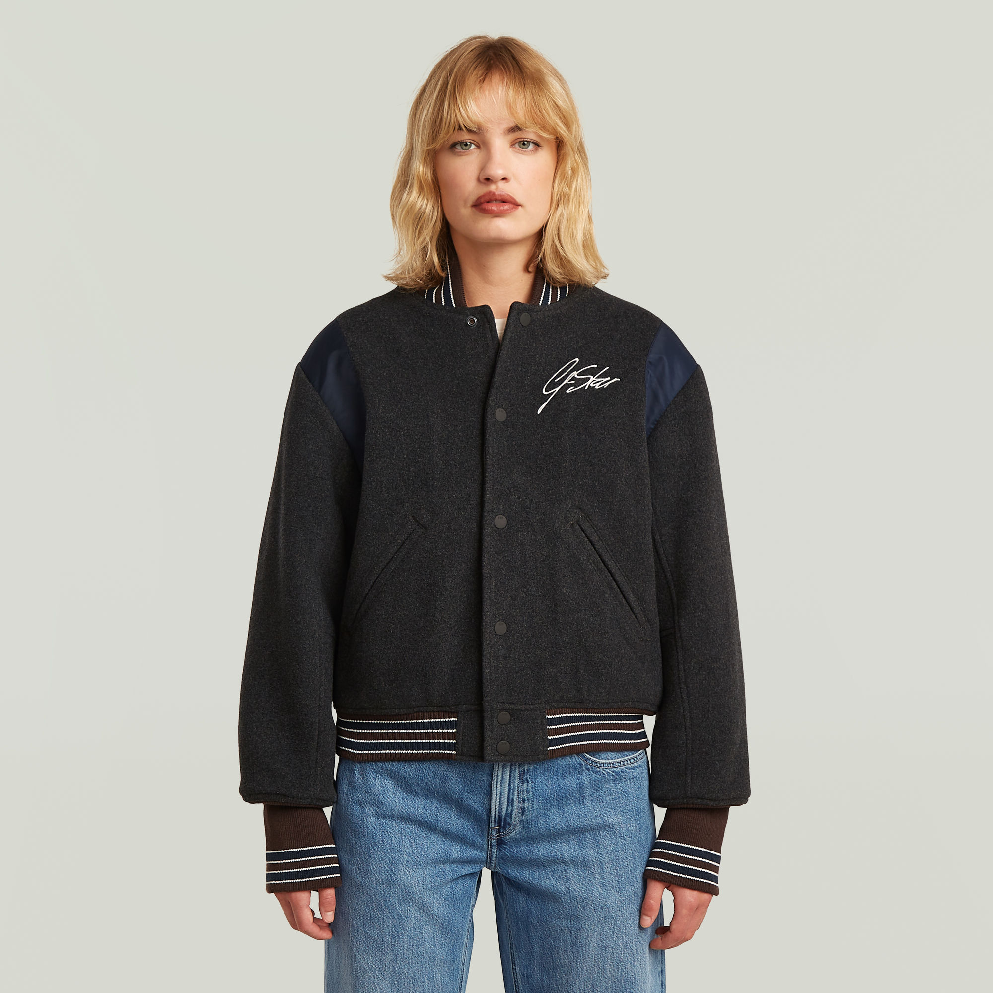 Cropped Bomber Jacket - Grau - Damen