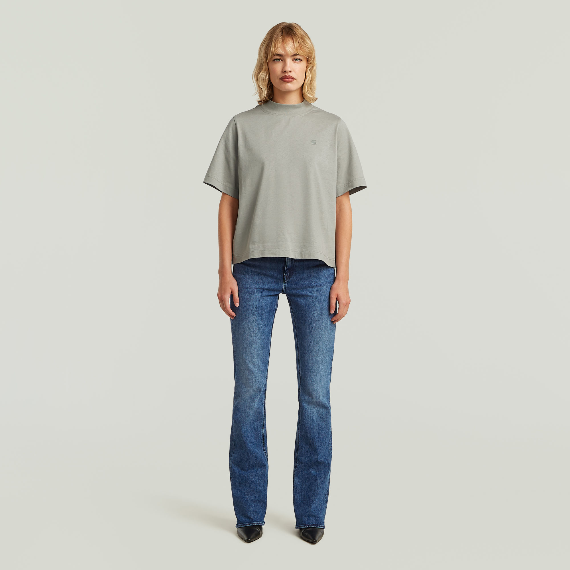 Thumbnail - Logo Mock T-Shirt - Grau - Damen