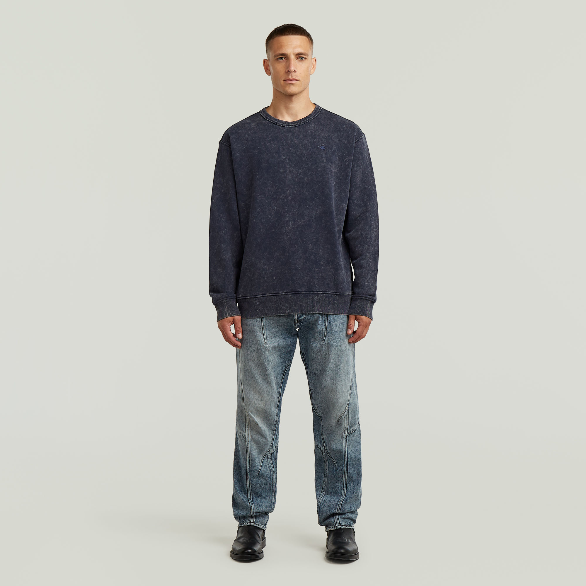 Thumbnail - Washed Sweater - Dunkelblau - Herren