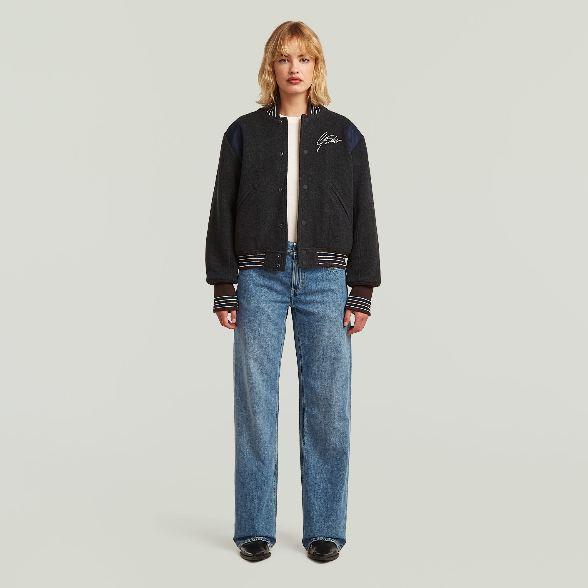 Thumbnail - Cropped Bomber Jacket - Grau - Damen