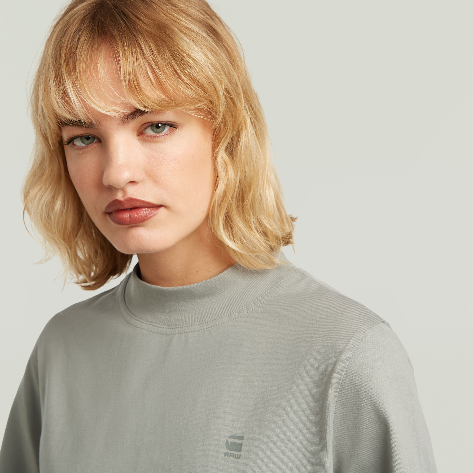 Thumbnail - Logo Mock T-Shirt - Grau - Damen