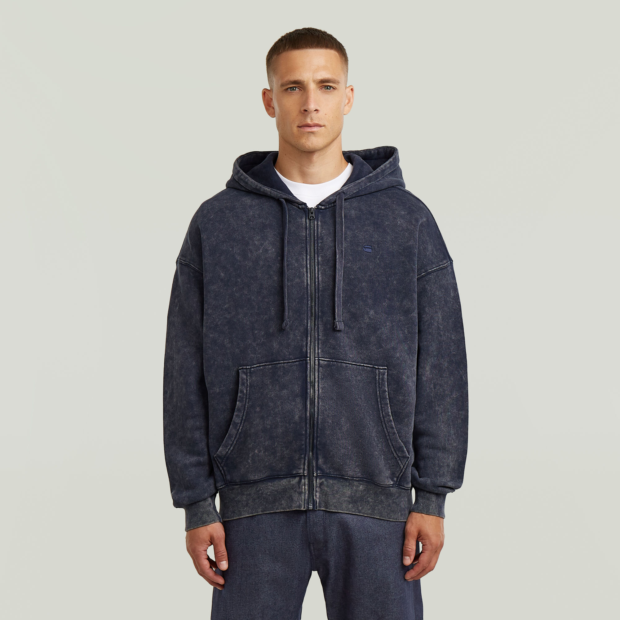 

Washed Loose Full Zip Hoodie - Dark blue - Men