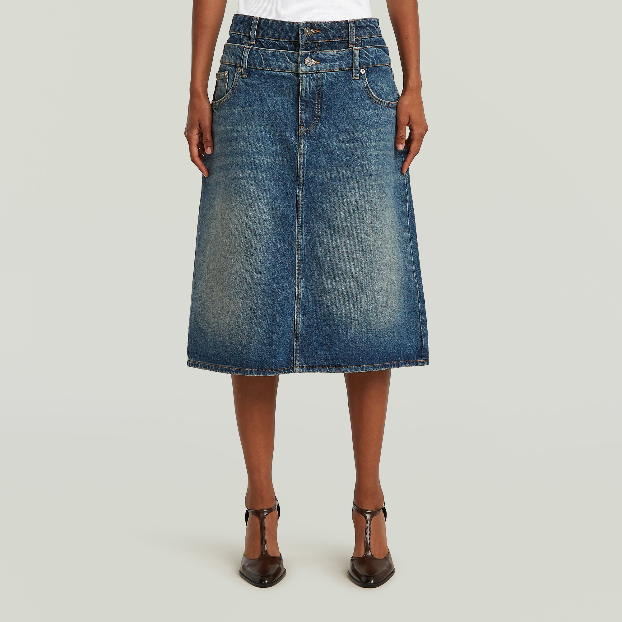 Carter Double Waistband Skirt - Mittelblau - Damen