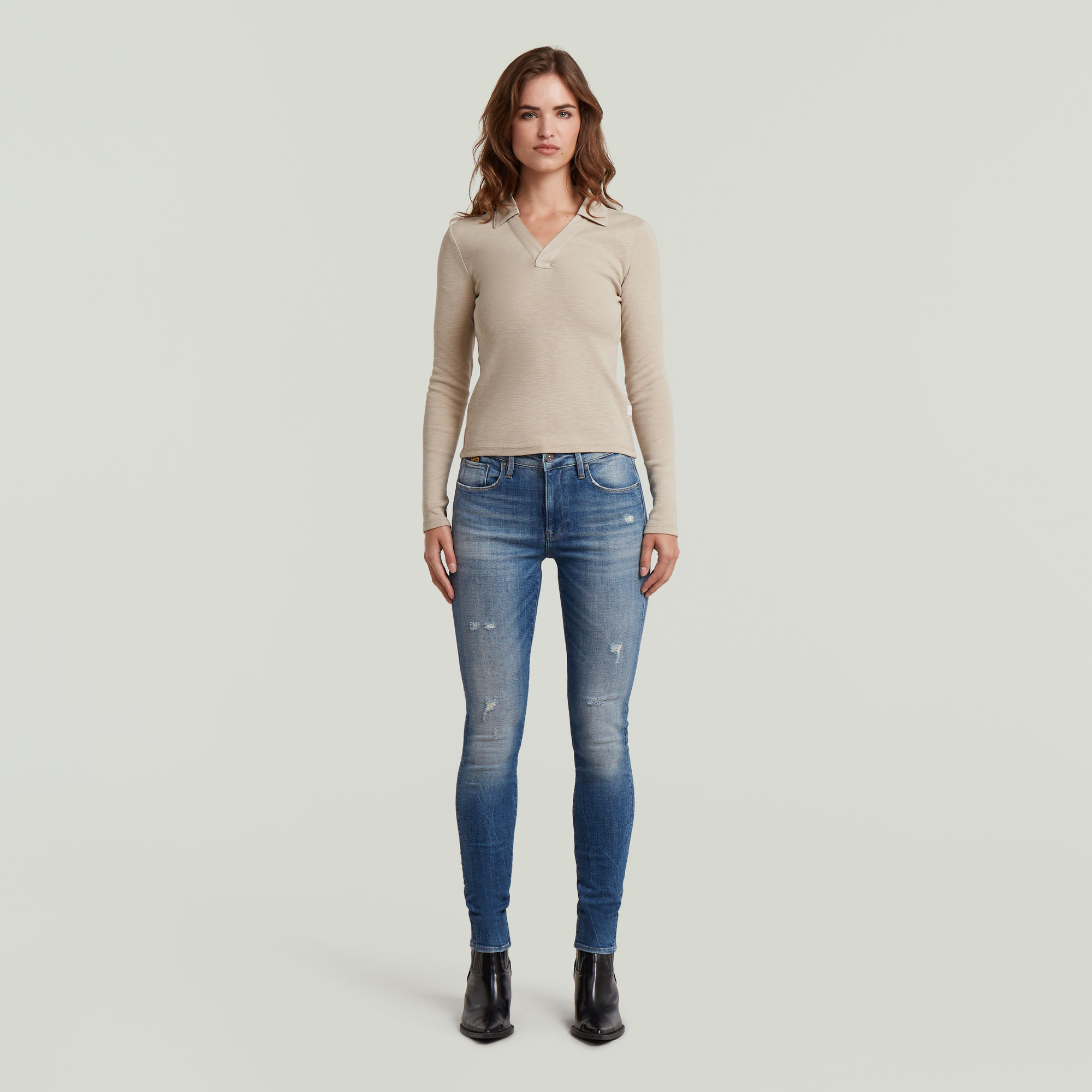 Thumbnail - Polo Top Slim - Beige - Damen