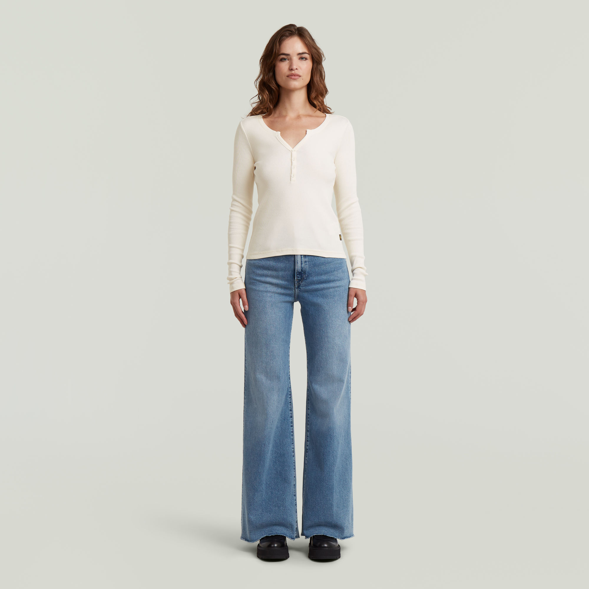 Thumbnail - Deck Ultra High Wide Leg Jeans - Mittelblau - Damen