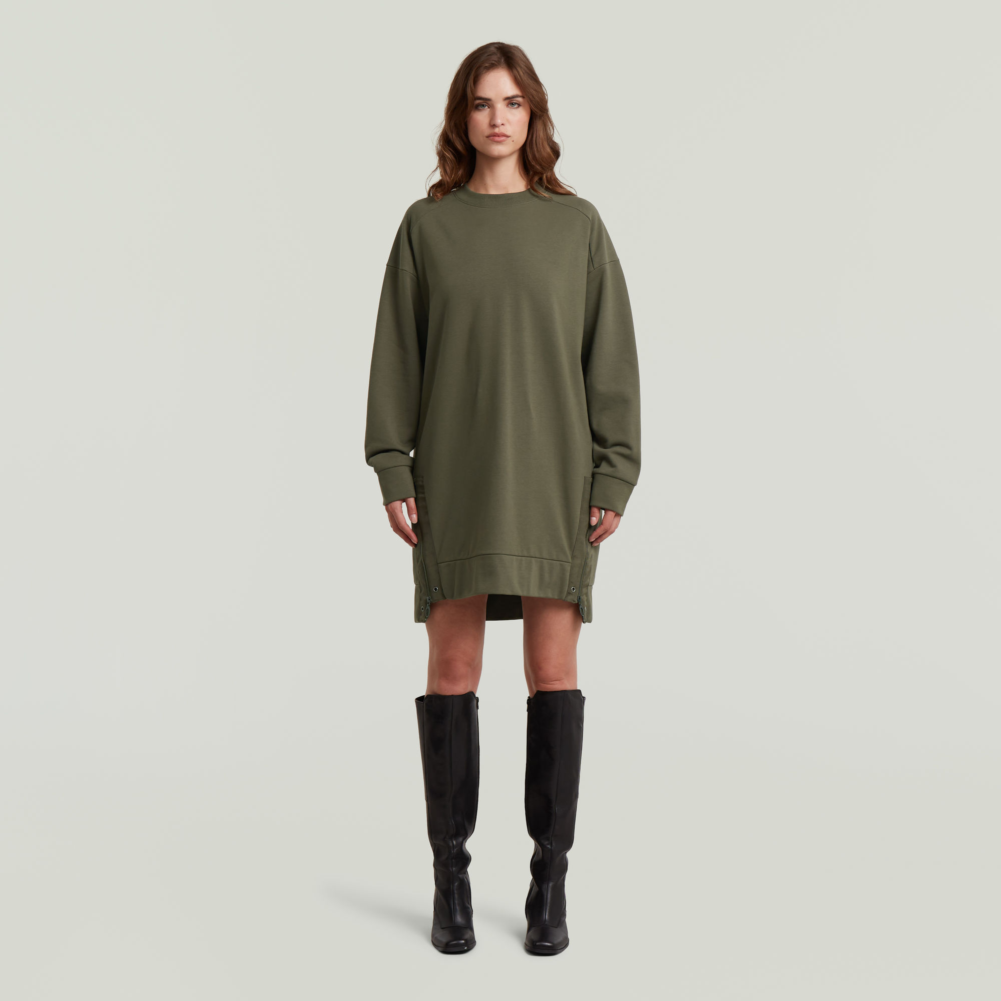 Thumbnail - Biker Zip Sweater-Kleid - Grün - Damen