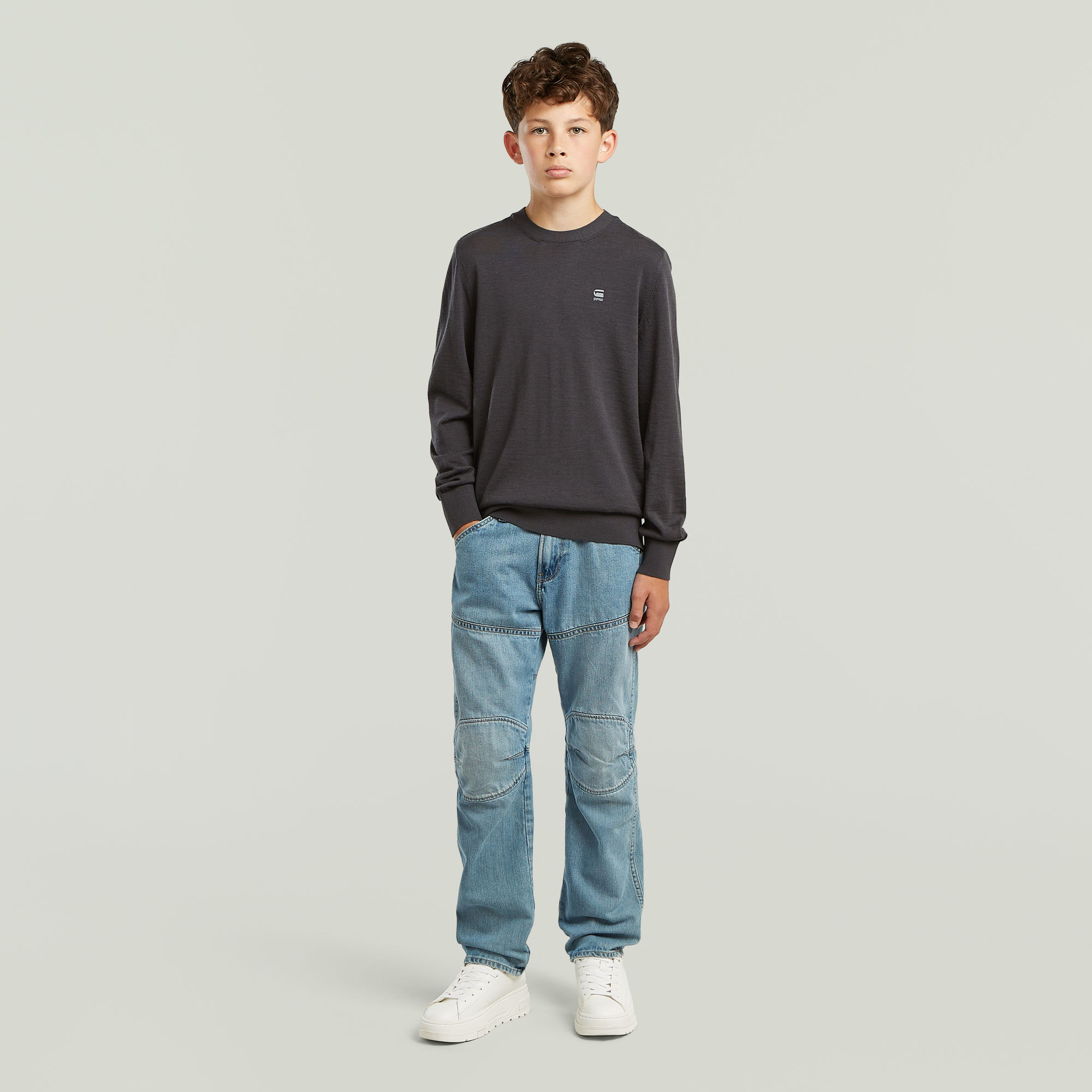 Thumbnail - Boys Basic Crewknit Sweatshirt - Dunkelblau - jungen