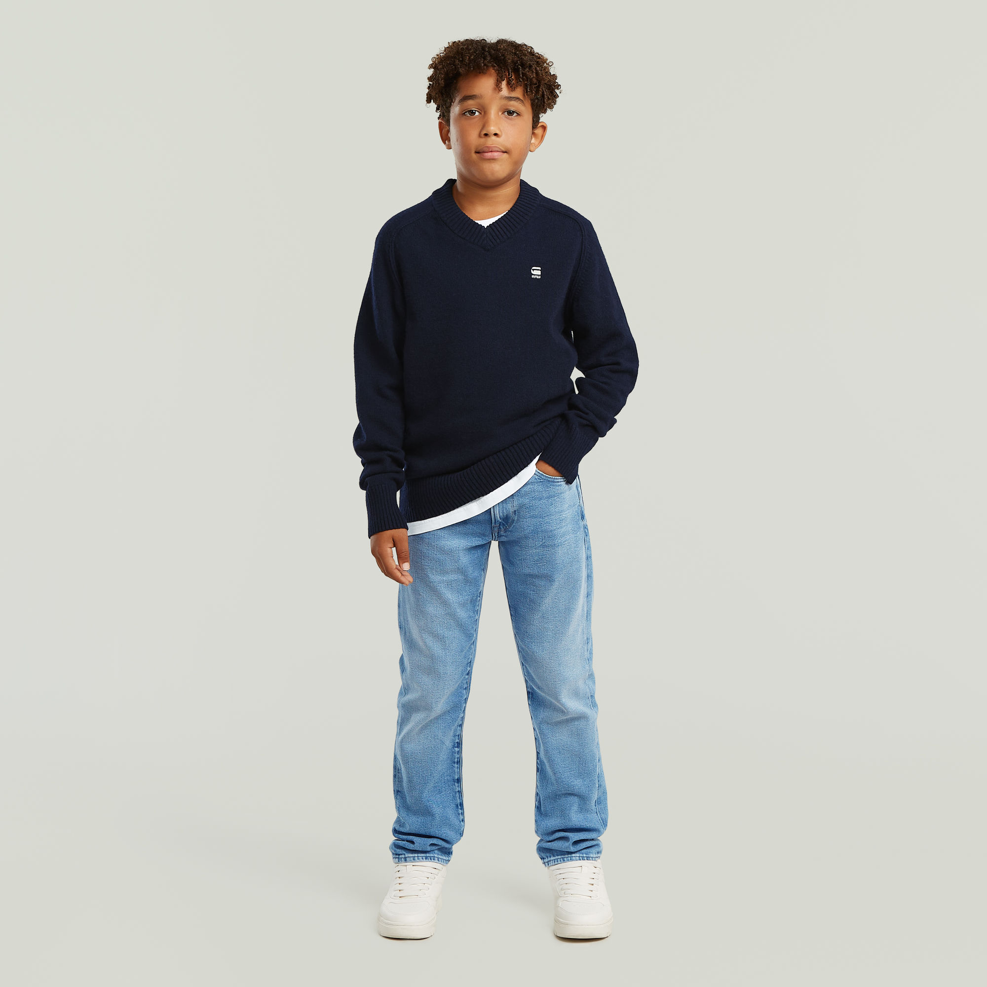 Thumbnail - Boys Rag V Neck Knit - Dunkelblau - jungen