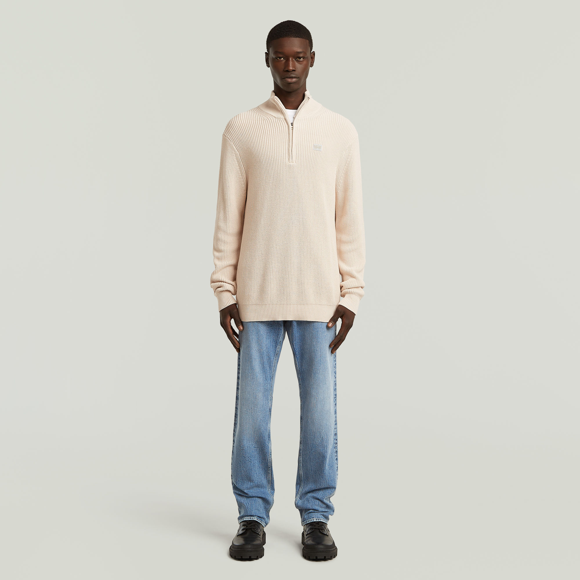 Thumbnail - Pullover Half Zip Knit - Weiß - Herren