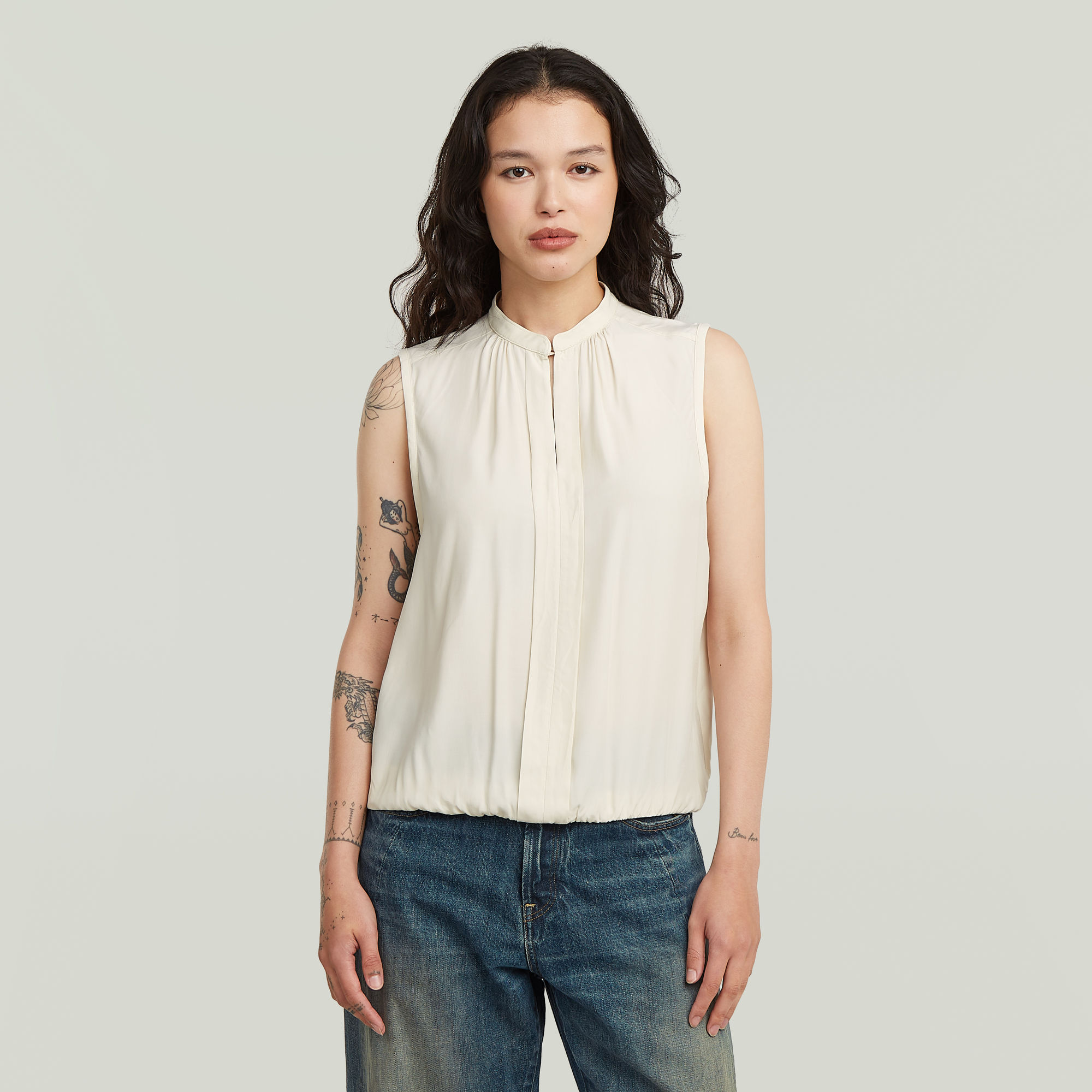 

Stand-Up Collar Sleeveless Top - Weiß - Damen