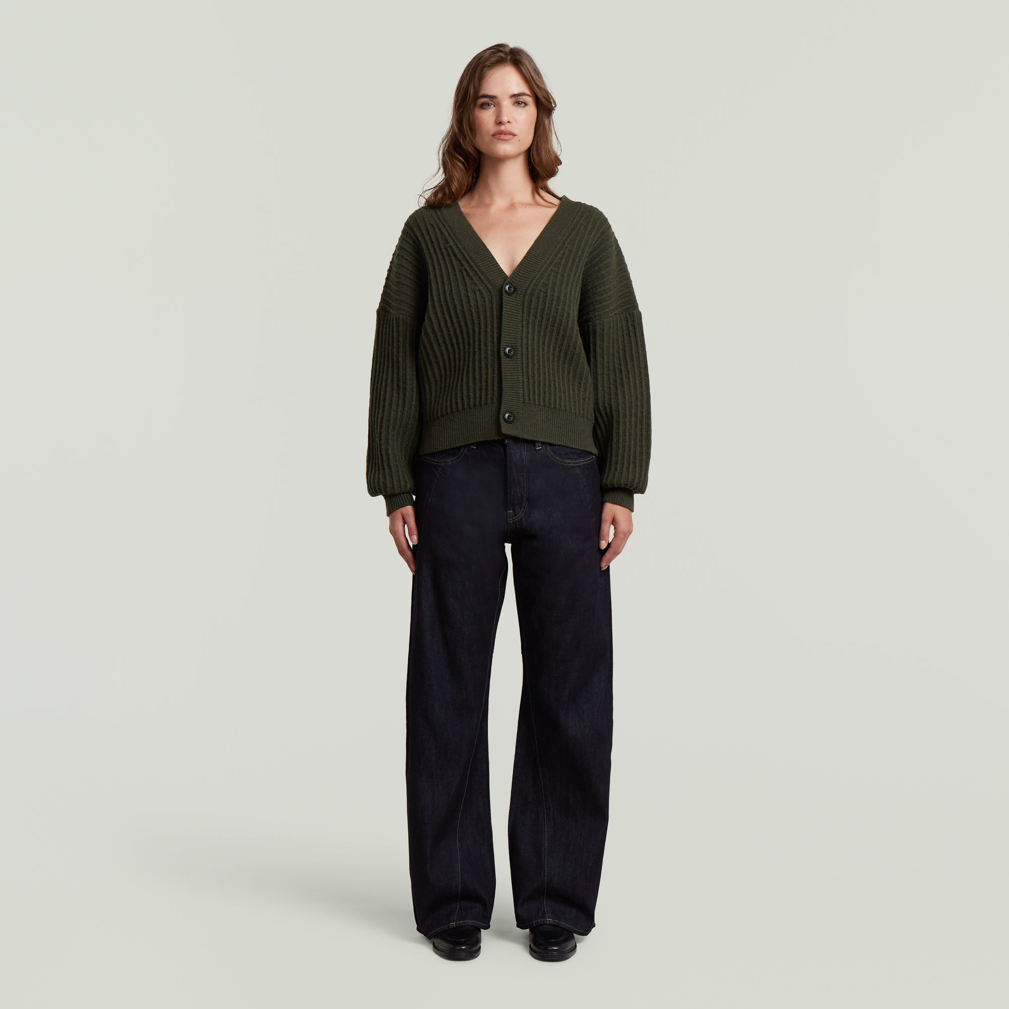 Thumbnail - Loose Cardigan Knit - Grau - Damen