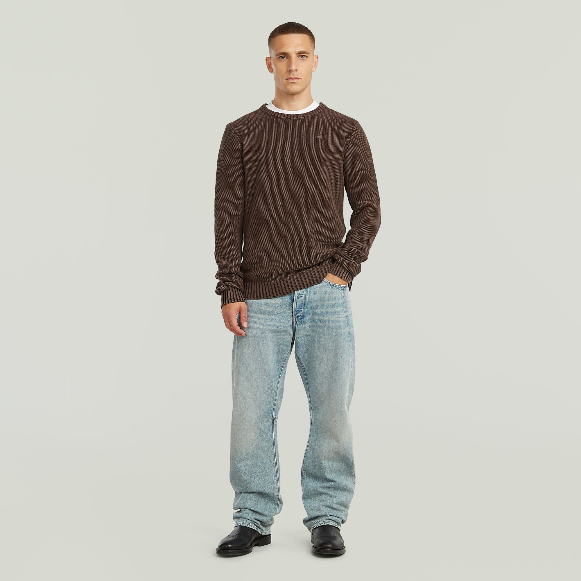 Thumbnail - Garment Dyed Structure Knit - Braun - Herren