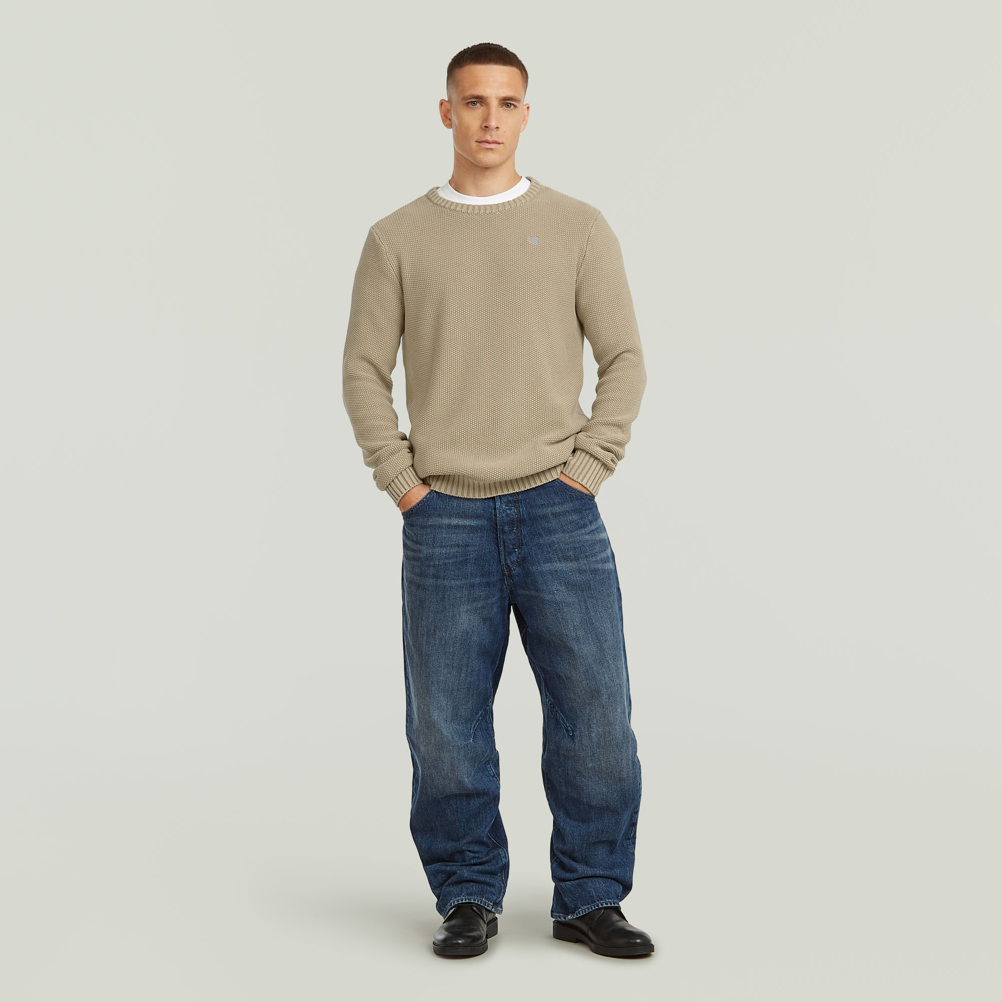Thumbnail - Garment Dyed Structure Knit - Beige - Herren